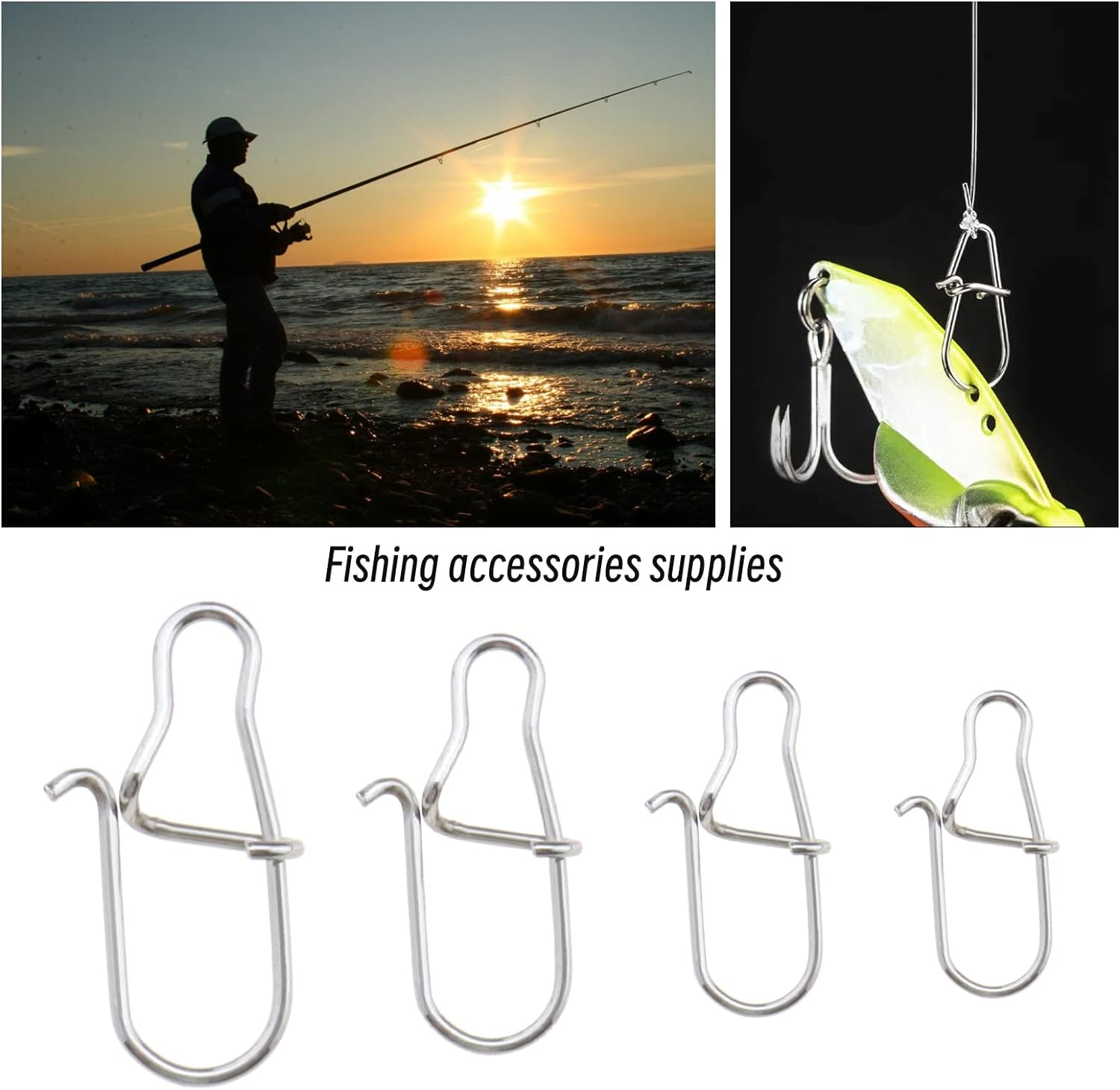 SING F LTD 140Pcs Rotating Slide Bait Hook Connectors Replacement Stainless Steel Fishing Lure Hook Connector Fishing Accessories Silver image number 2