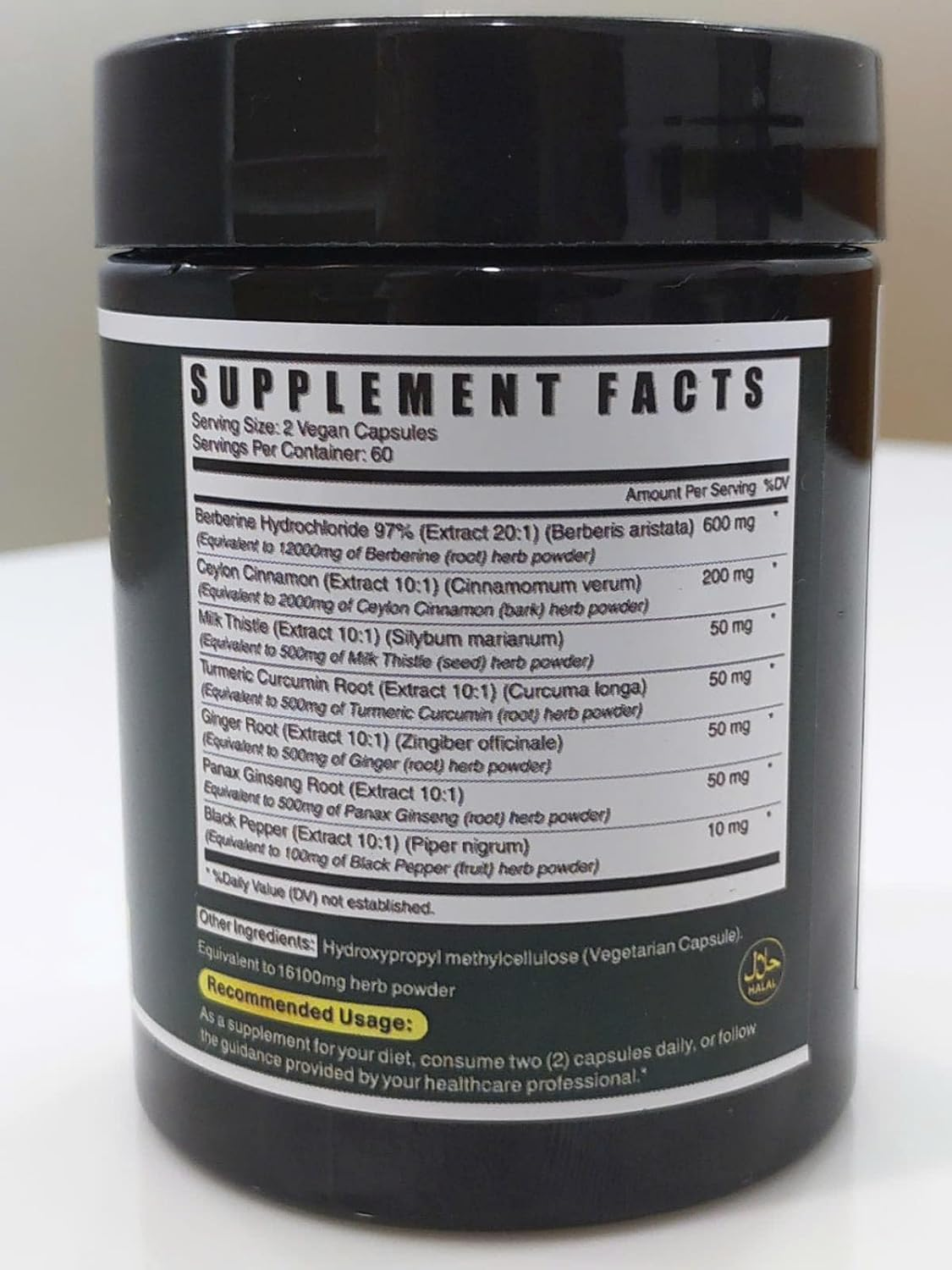 HERBPY 7In1 Premium Berberine Hcl 97% and Ceylon Cinnamon - with Ginseng, Turmeric, Ginger, Milk Thistle & Black Pepper - 120 Vegan Capsules image number 3