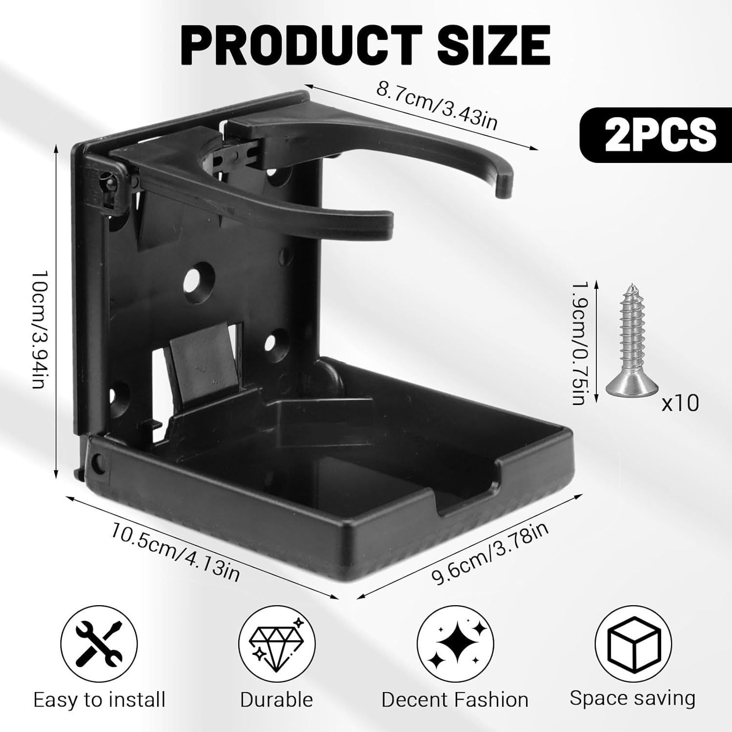 2PCS Folding Cup Holder, Adjustable Car Cup Holders, Cup Holder Fits Cups within 100Mm Diameter, Multifunctional Boat Cup Holders, Boat Accessories (Black) image number 5