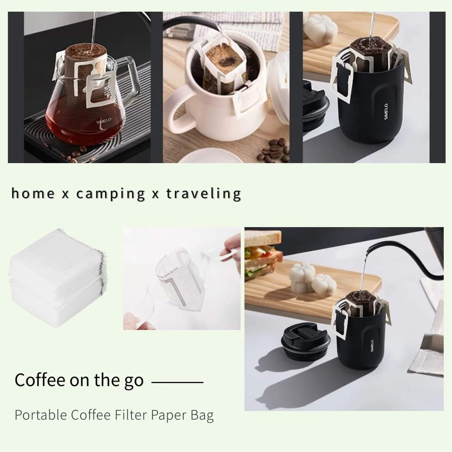 100Pcs Portable Coffee Filter Paper Bag, Hanging Ear Drip Coffee Bag, Single Serve Disposable Drip Coffee Filter Bag for Travel, Camping, Home, Office Daily, House