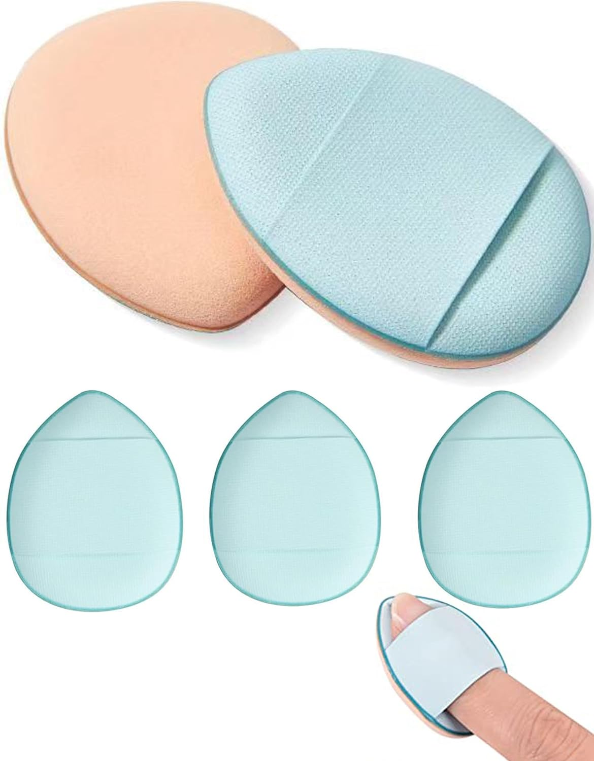 Mini Finger Powder Puff Triangle Puff with Case,Round Puff,Reusable Makeup Puff,Beauty Blender for Foundation Concealer Cosmetic Tool,Wet and Dry Powder Puff