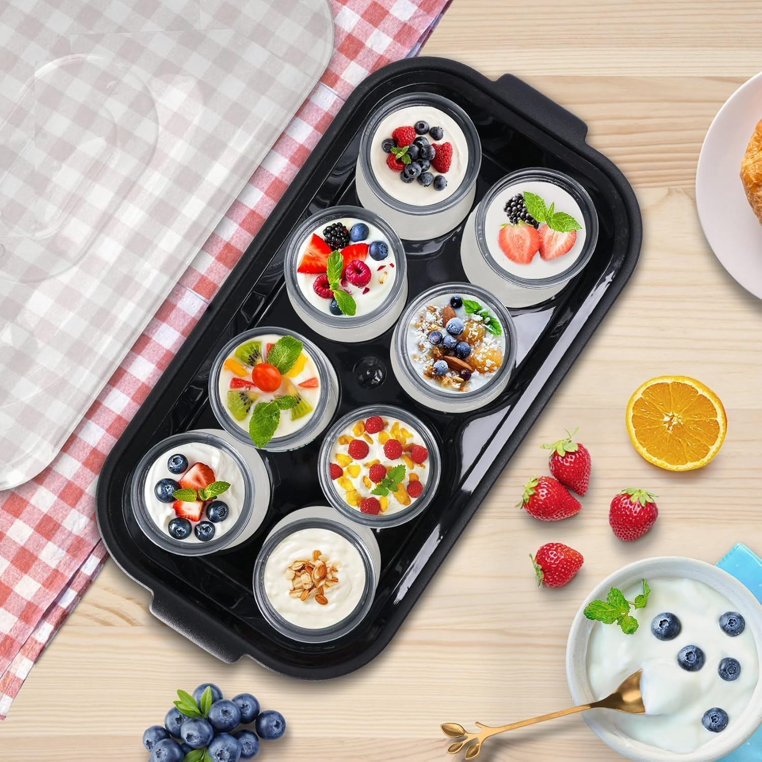 Yogurt Maker, Automatic Digital Yoghurt Maker Machine with Timer & Constant Temperature Control, Stainless Steel Probiotic Yogurt Makers with & LCD Display, 8 * 6 Oz Glass Yogurter Jars image number 4