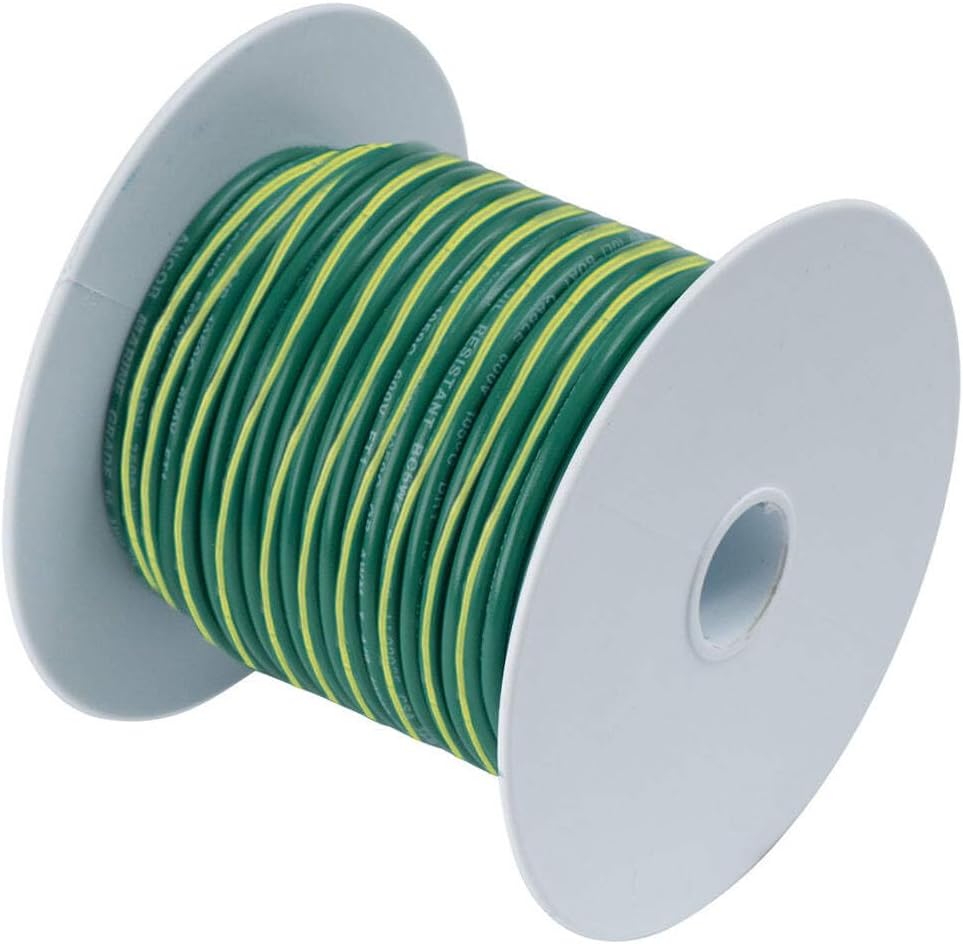 Ancor Marine Grade Primary Wire and Battery Cable - 250 Feet, 10 Awg, Green W/ Yellow Stripe