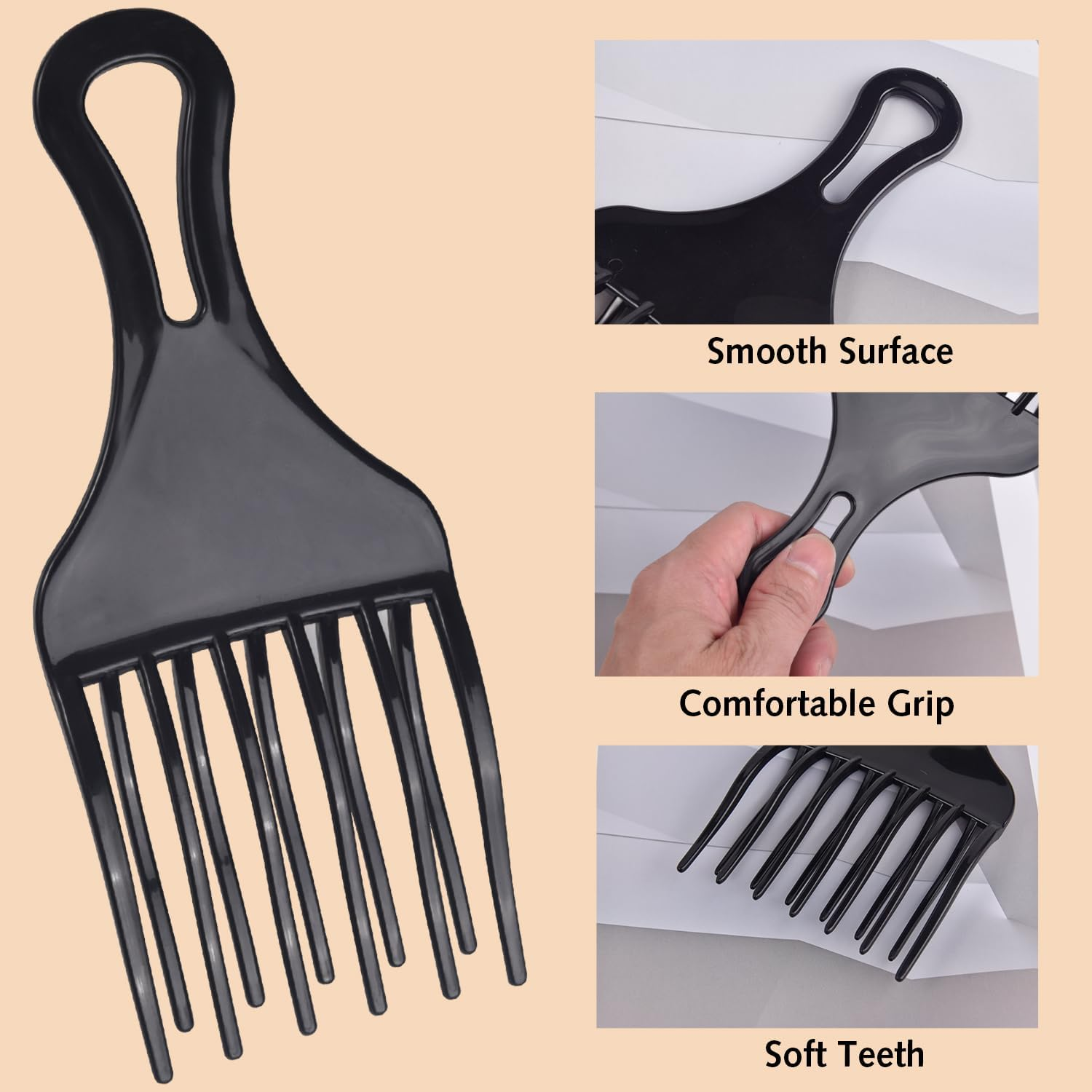 2 Pcs Afro Comb for Curly Hair Afro Pick Hair Pick Comb Pick Hair Comb Plastic Wide Teeth Comb Double Fist Pick Large and Small Afro Pick Comb for Hair Styling Detangle Wig Braid image number 5
