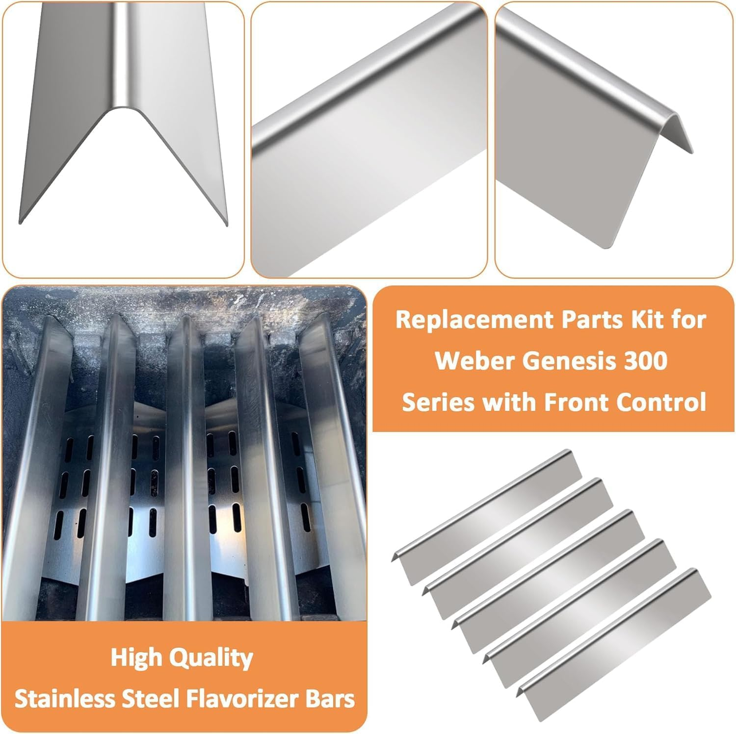 Flavorizer Bars Heat Deflector Kit for Weber Genesis 300 Series E310 E320 E330 EP310 EP320 EP330 with Front Control Knob, 17.5 Inch Heat Plate for Weber Genesis Grill Parts image number 2