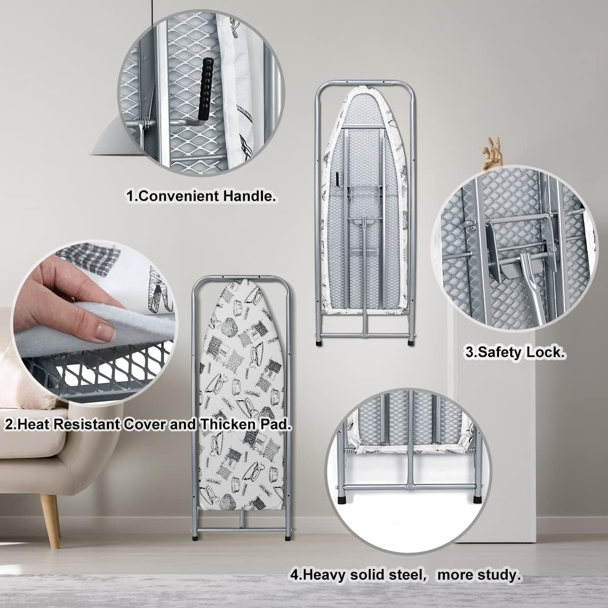 Duwee (37X98Cm) Wall and Door Mounted Ironing Board, Foldable Iron Board save Space with Heat Resistant Cover image number 2