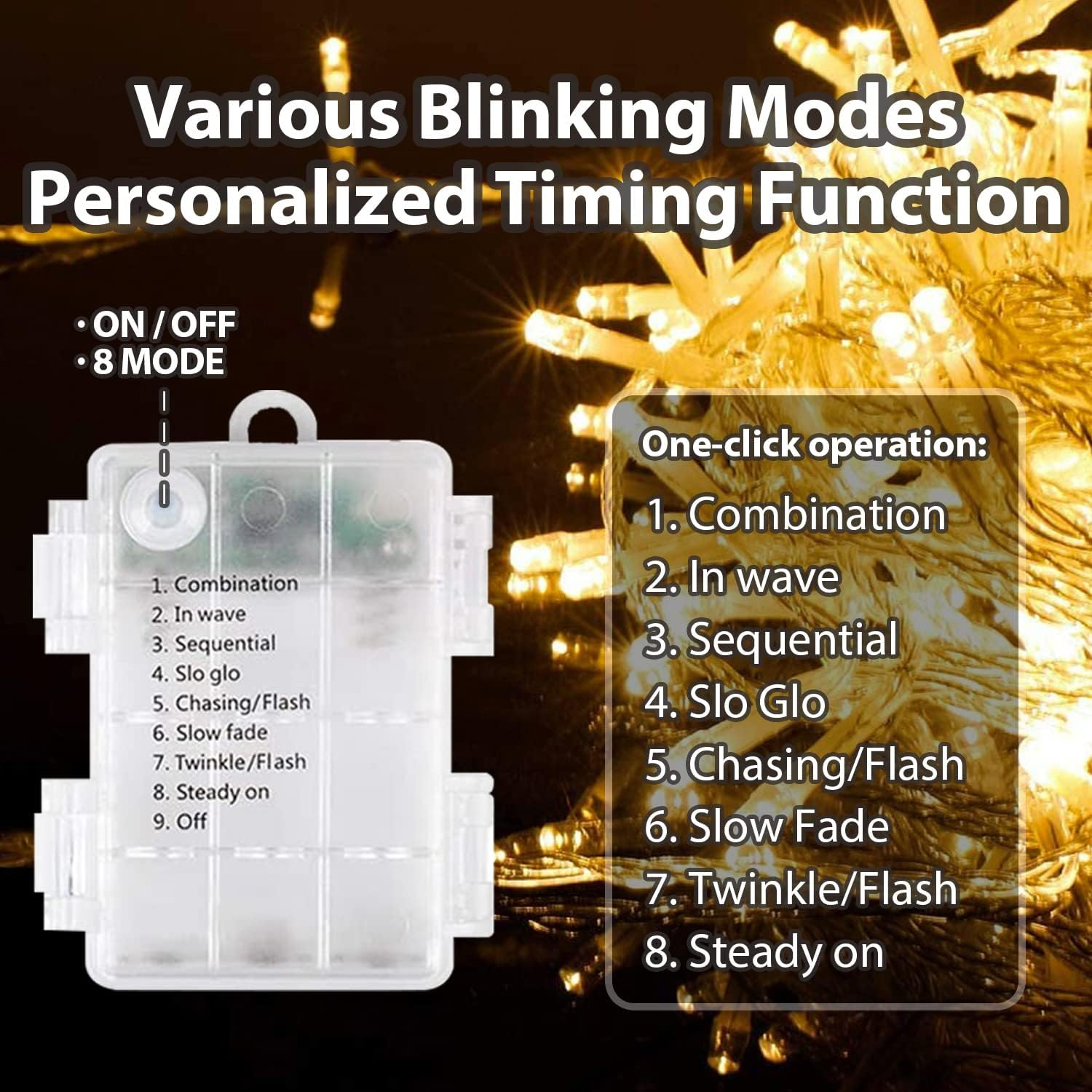 [2 Pack] 50LED Battery Fairy Lights for Bedroom, Fairy Lights Battery Operated Waterproof with 8 Modes,Christmas Lights Outdoor Indoor for Christmas Tree Decorations,Party,Bedroom,Garden image number 5