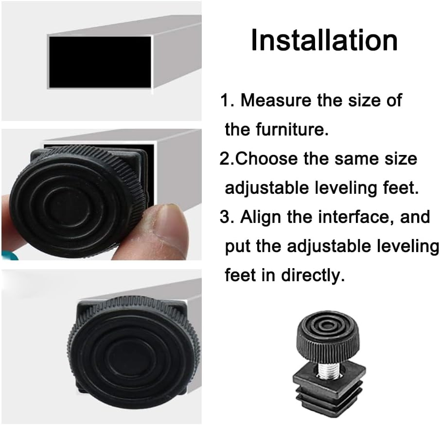 4-Pack Furniture Leveler Chair Leg Leveling Feet Square Tube Insert Kits 30 X 30Mm M8 Threaded Furniture Feet End Caps, Black image number 1