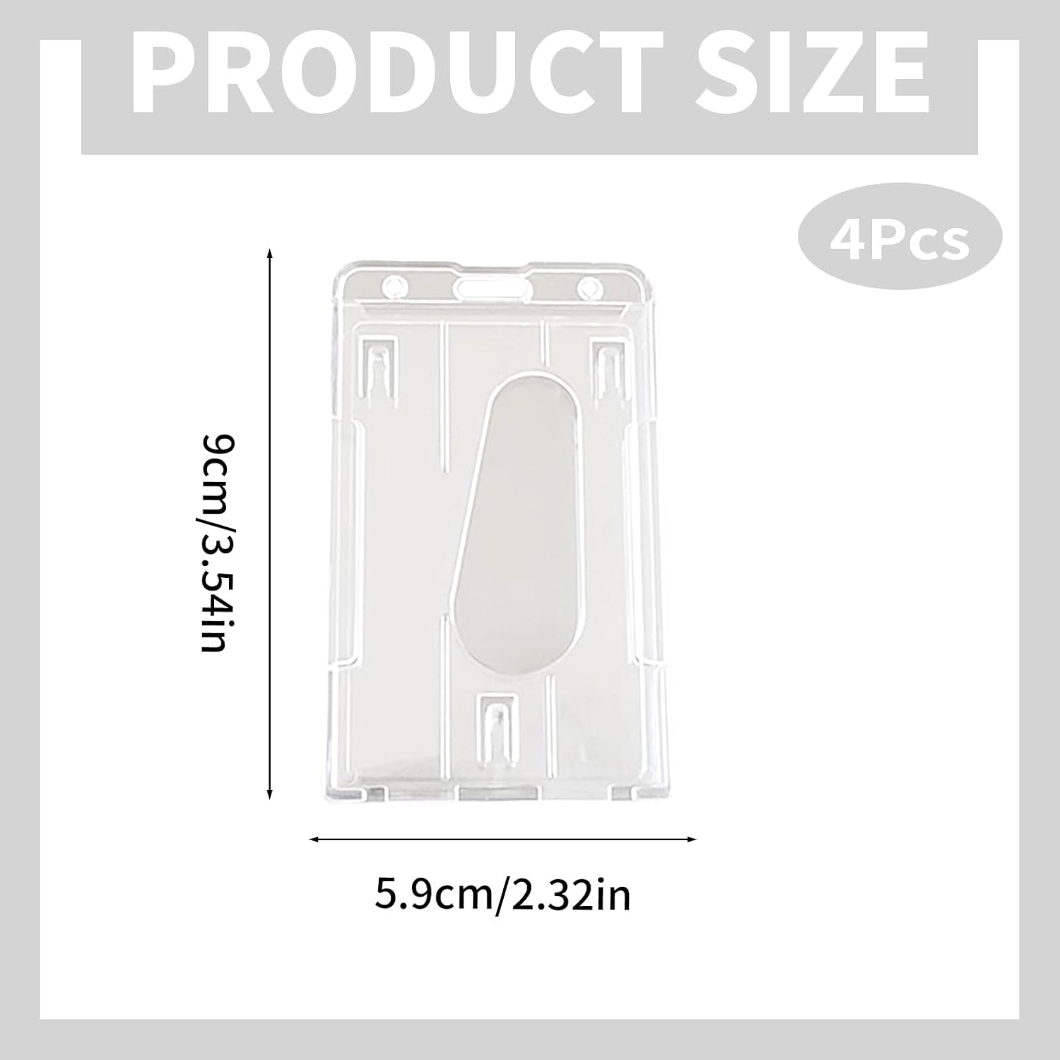 4 Pack Hard Plastic Badge Holder, Clear ID Badge Name Card Holder with Easy Access Thumb Slot, Holding 2 Cards, Vertical Style image number 1