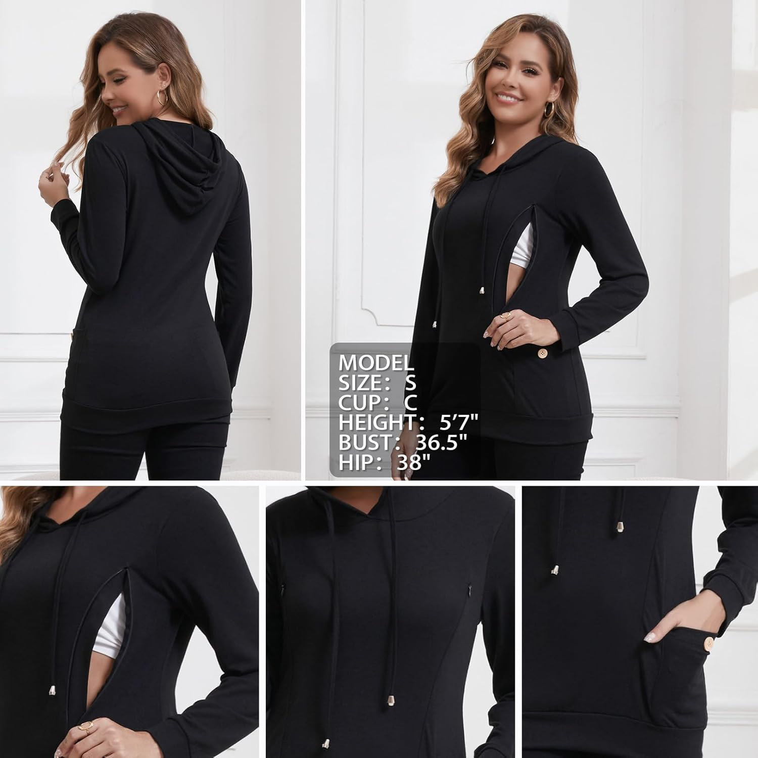 GINKANA Women Nursing Shirts for Breastfeeding with Hidden Zipper Long Sleeve Hoodie Causal Sweatshirt Breast Pumping Tops image number 1