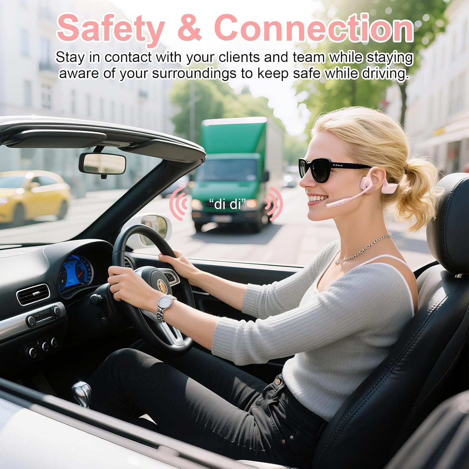 ZIOCOM Open Ear Headphones with Mic, Aptx-Ll Wireless Headset Mute Button, for Driving, Phone Call, Office-Not Bone Conduction(Pink) image number 5