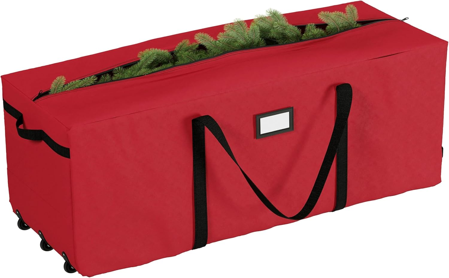 Rolling Christmas Tree Storage Bag- for 12 FT Artificial Trees- Red Canvas Duffel with Wheels-Protects Holiday Decorations & Inflatables by Elf Stor