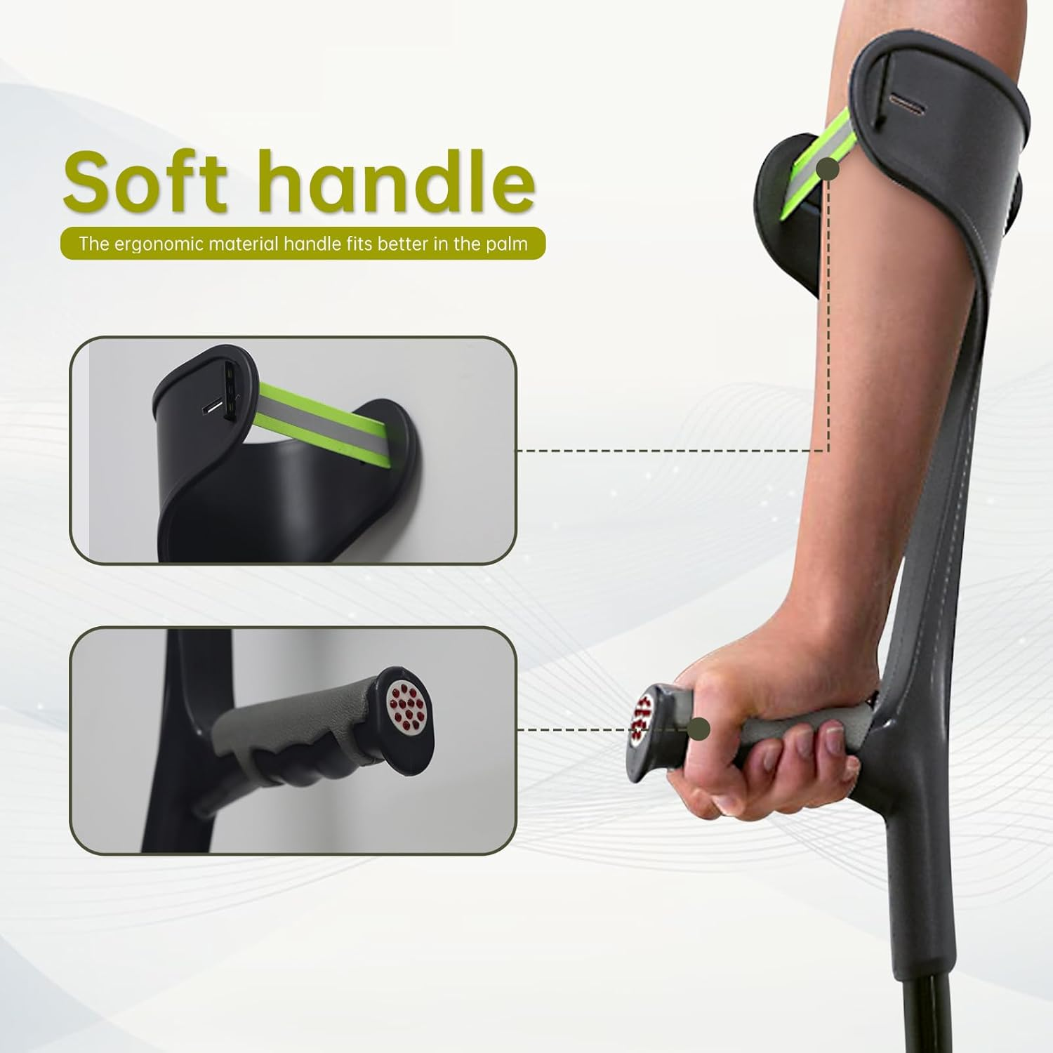 Folding Elbow Crutches for Adults Women Men,Lightweight Height Adjustable Crutches with Comfy Handle, Ergonomic Grip Forearm Crutches,With Non-Slip Base Mobility and Walking Aids (Black, 2 Unit) image number 1