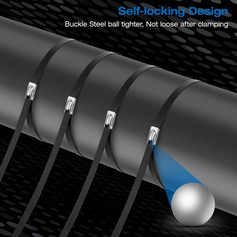 WORKTOOL Stainless Steel Zip Ties, 15.8" Long, 40Pcs, Black, Self Locking, Heavy Duty, Multi-Purpose, Automotive Repair image number 4