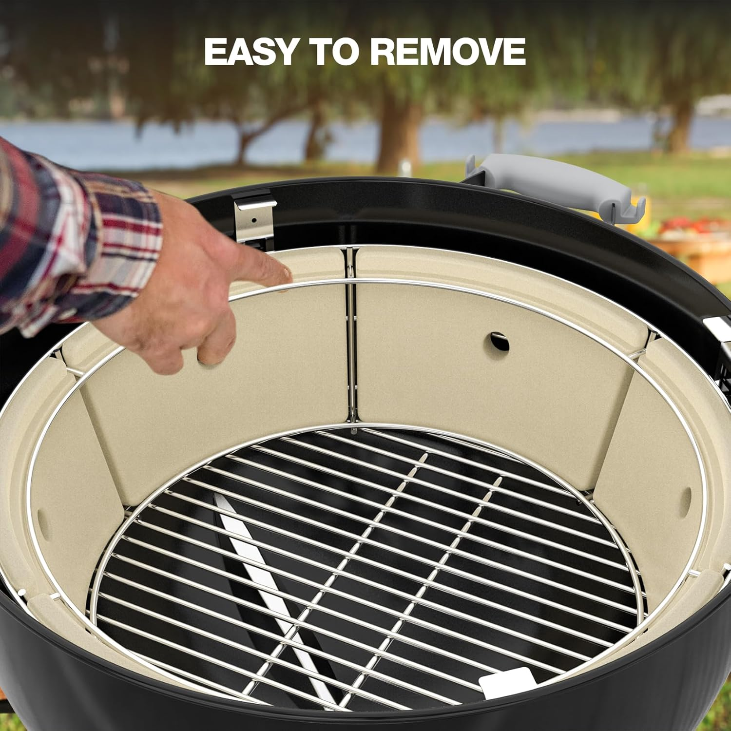 Only Fire Charcoal Firebox Kit,Stainless Steel Charcoal Ash Basket with Ceramic Heat Stone,Bbq Accessories for Weber 22-Inch Kettle Charcoal Grills