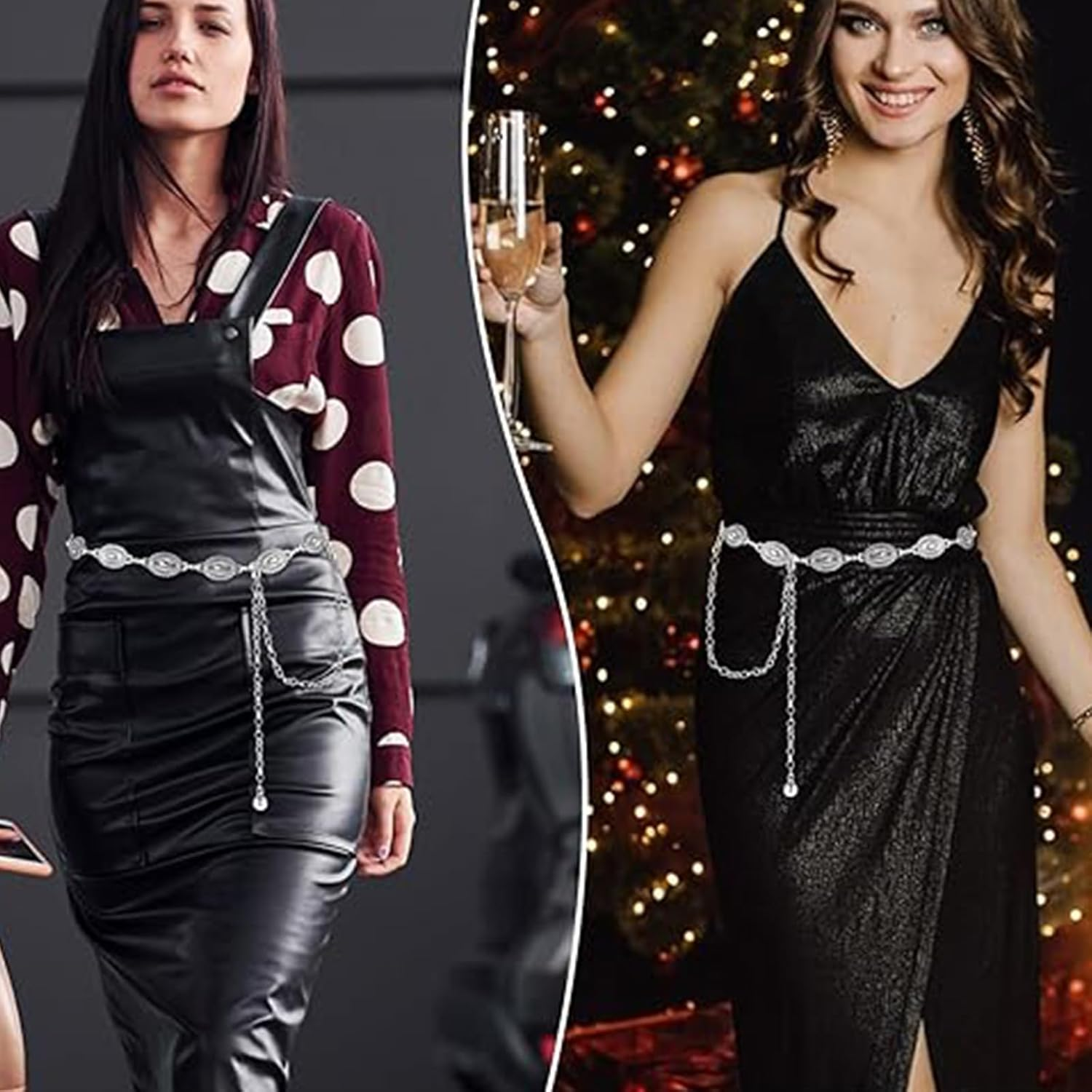 Silver Belt, Chain Belt, Western Oval Adjustablewaist Chain for Women, Small Oval Design, Boho Western Style Accessory, Perfect for Dresses and Jeans image number 5