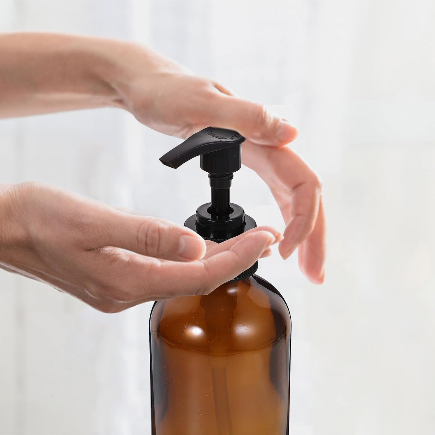 FINISPERSOO 4Pcs 250Ml Light Brown Glass Pump Bottles Set, Refillable Lotion Dispensers for Shampoo, Shower Gel, and Liquid Soap, Portable Travel Containers for Home and Hotel Use image number 4