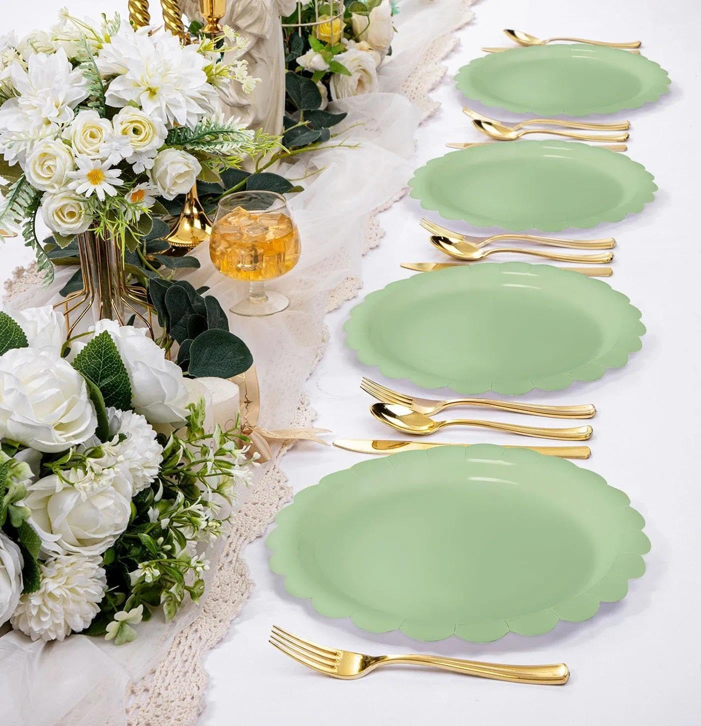 Sage Green Paper Plates - 50 Pieces of 7-Inch Disposable Plates - Perfect for Parties, Birthdays, and Holidays - Eco-Friendly, Durable - Haheihei image number 2