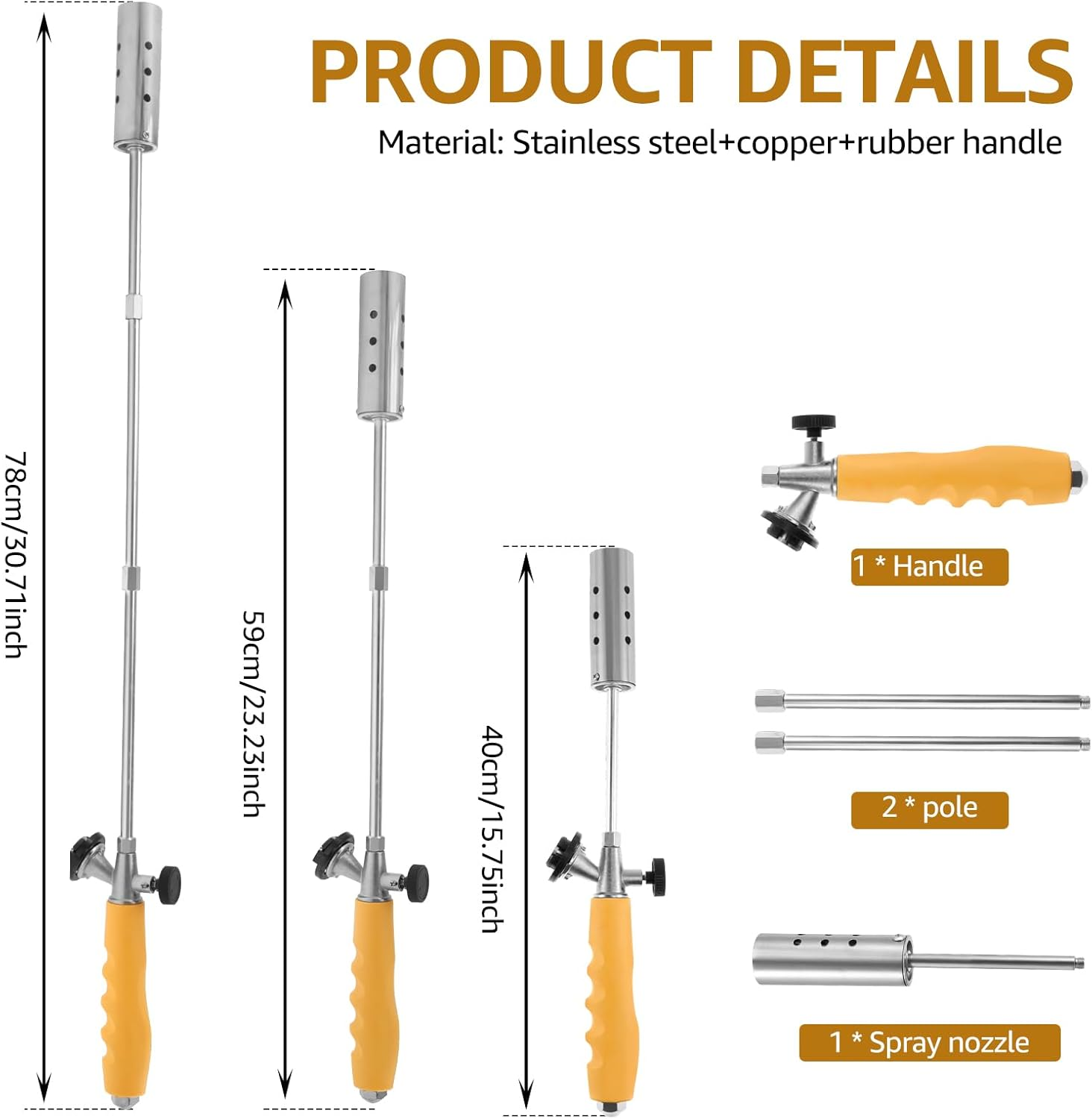 Weed Terminator Removable 3 Stage Weed Flame Torch Stainless Steel outside Weed Burner Reusable Long Arm Weed Torch Multifunction Weed Terminator for Garden Melting Ice Charcoal Starter Mbnvtxh image number 3