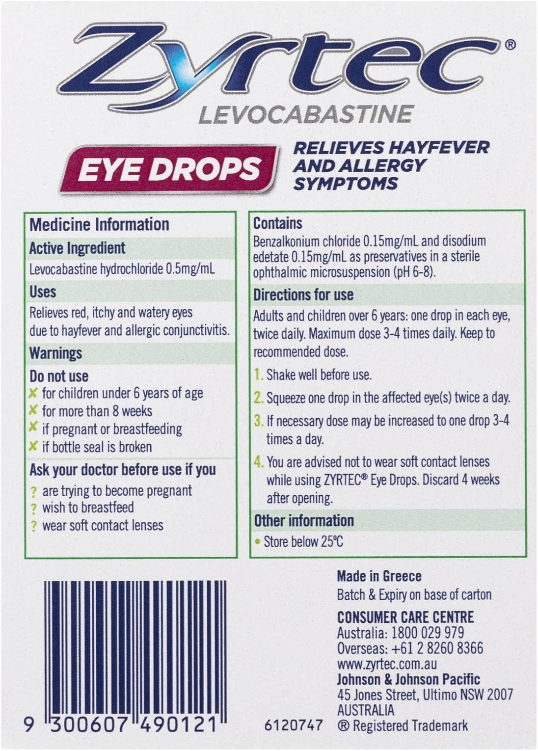 Zyrtec Levocabastine Eye Drops, 4 Milliliters
