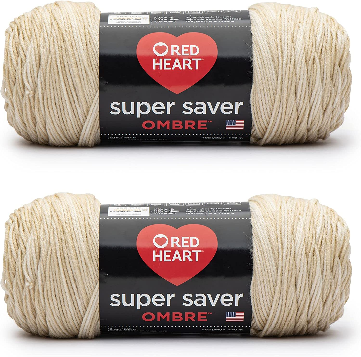 Red Heart Super Saver Ombre Sunny Yarn - 2 Pack of 10Oz/283G - Acrylic - 4 Medium (Worsted) - 482 Yards - Knitting/Crochet