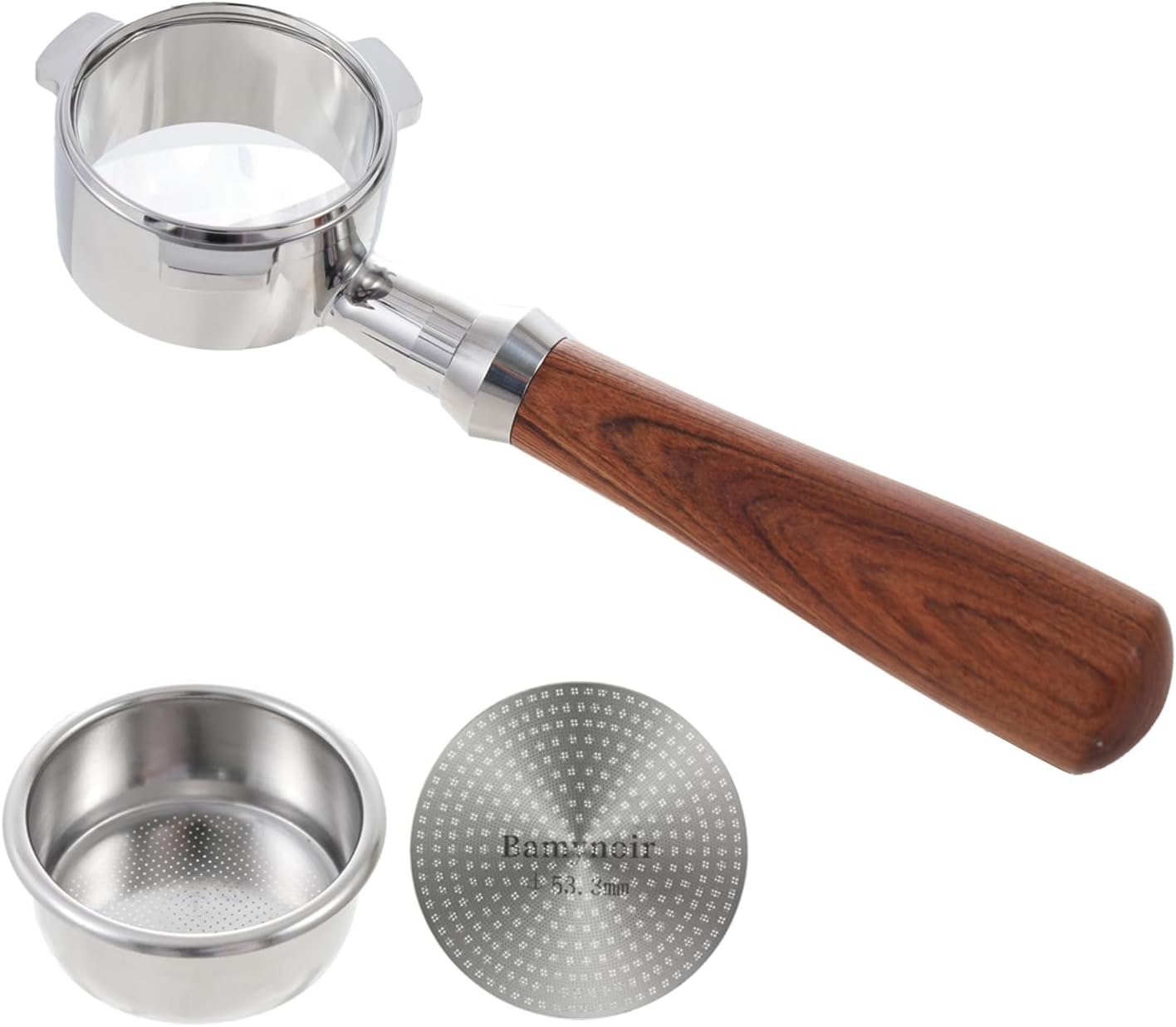 Bottomless Portafilter 54Mm with Espresso Puck Screen, Bottomless Portafilter for Breville All 54Mm Espresso Machine Barista Express Bambino Stainless Etc.Steel Solid Wood (Curved Wood)