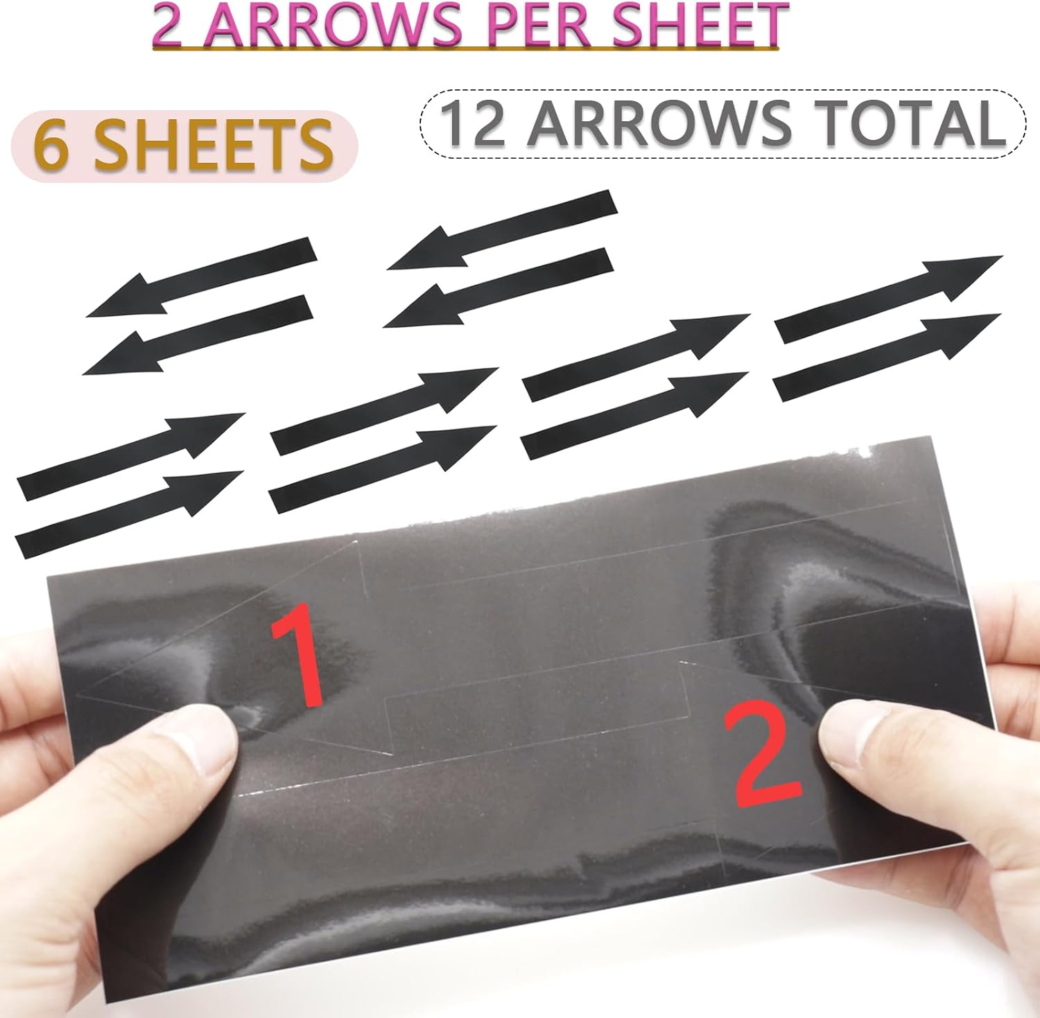 Joyangy 8 X 2 Inch Black Arrow Sign Stickers, 12 Pack Waterproof PVC Removable Self Adhesive Floor Decals, Wall Marking Arrow Signs for Road Instructions image number 2