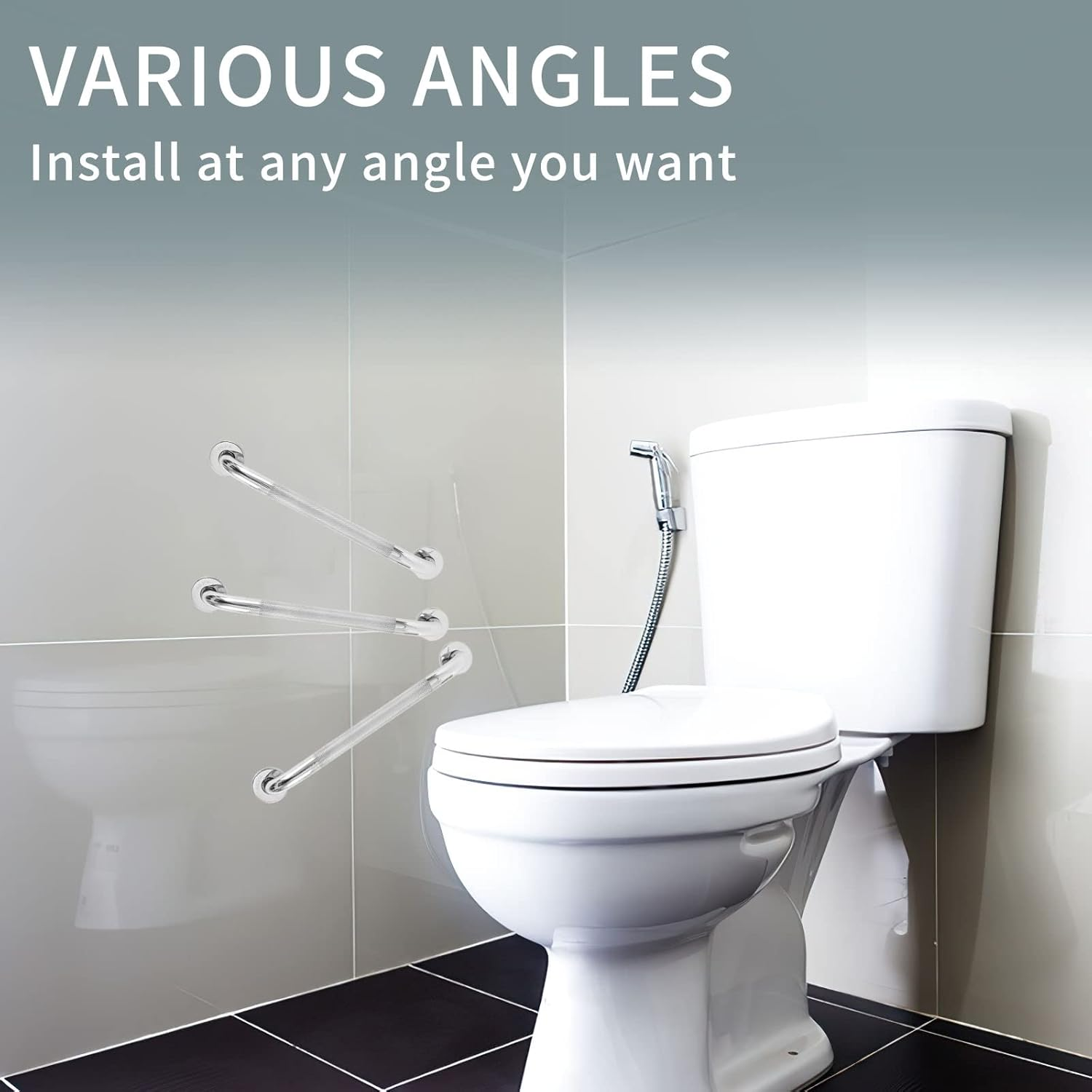 Sunzone 2-Piece Bathroom Grab Bars - 16-Inch Anti-Slip Chrome Stainless Steel Safety Hand Rails image number 5