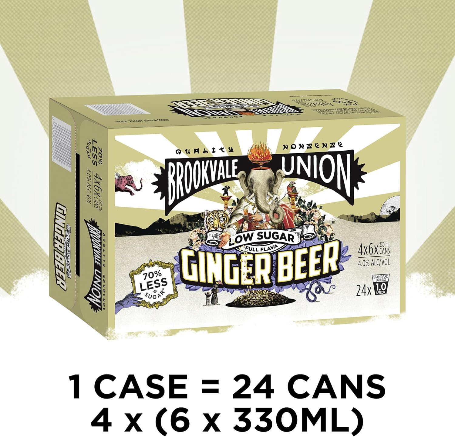 Brookvale Union Low Sugar Alcoholic Ginger Beer, Spicy & Smooth Finish, 4% ABV, 330Ml (Case of 24 Cans) image number 4