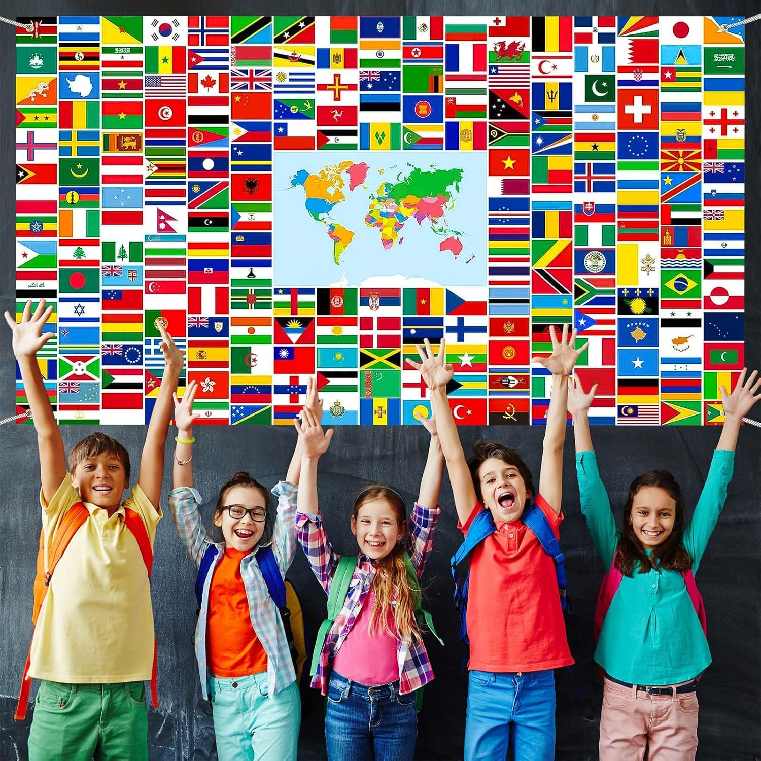 CHEUNGHAO World Flag Banner International Flags Banner Country Flags Banner Backdrop Decoration with Brass Grommets image number 4