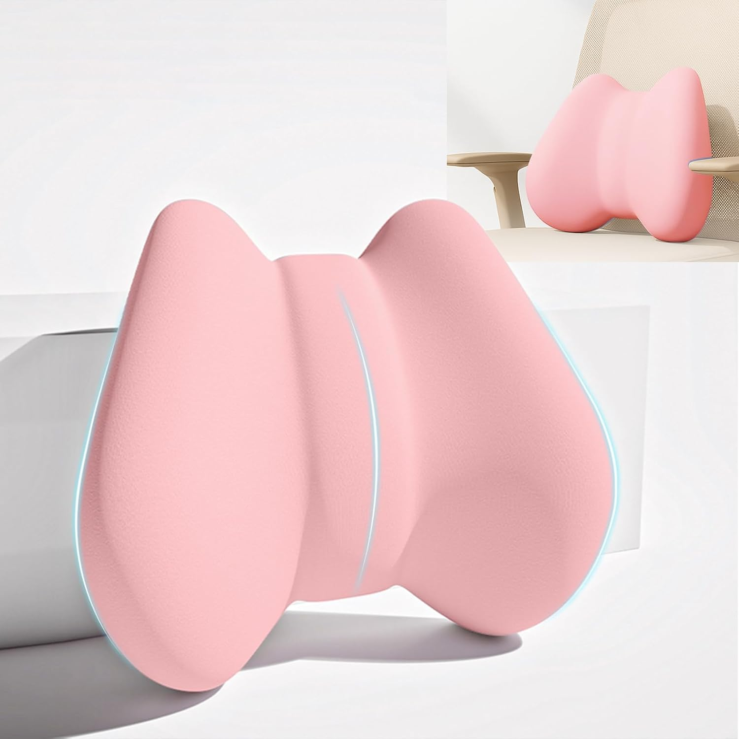 Back Support Pillow for Pain Relief, Lumbar Support Cushion with Adjustable Strap, Soft Memory Foam Lower Back Rest Cushion for Car Seat & Office Chair (Light Blue)