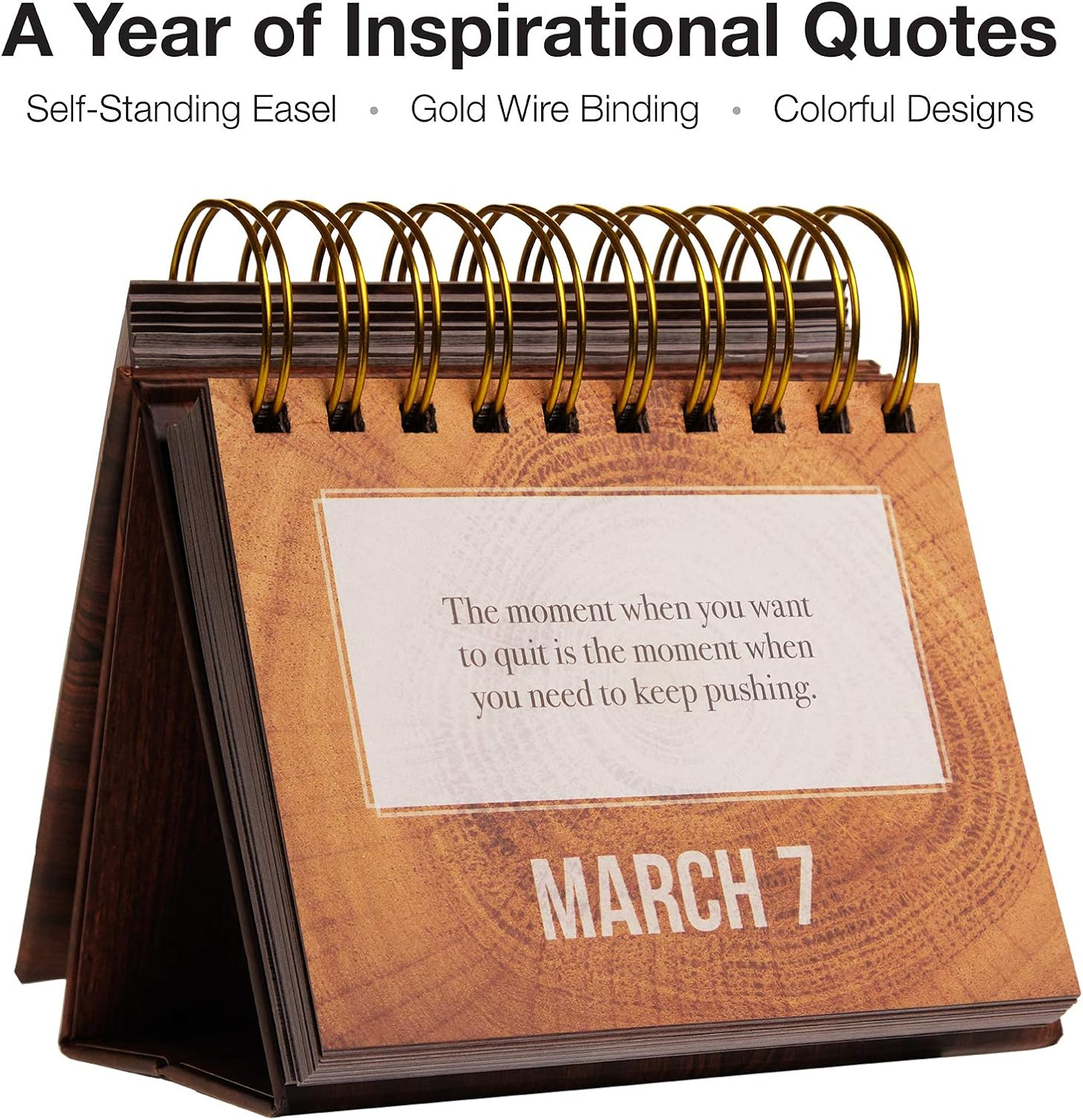 Motivational & Inspirational Perpetual Daily Flip Calendar with Self-Standing Easel (Woodgrain) image number 3