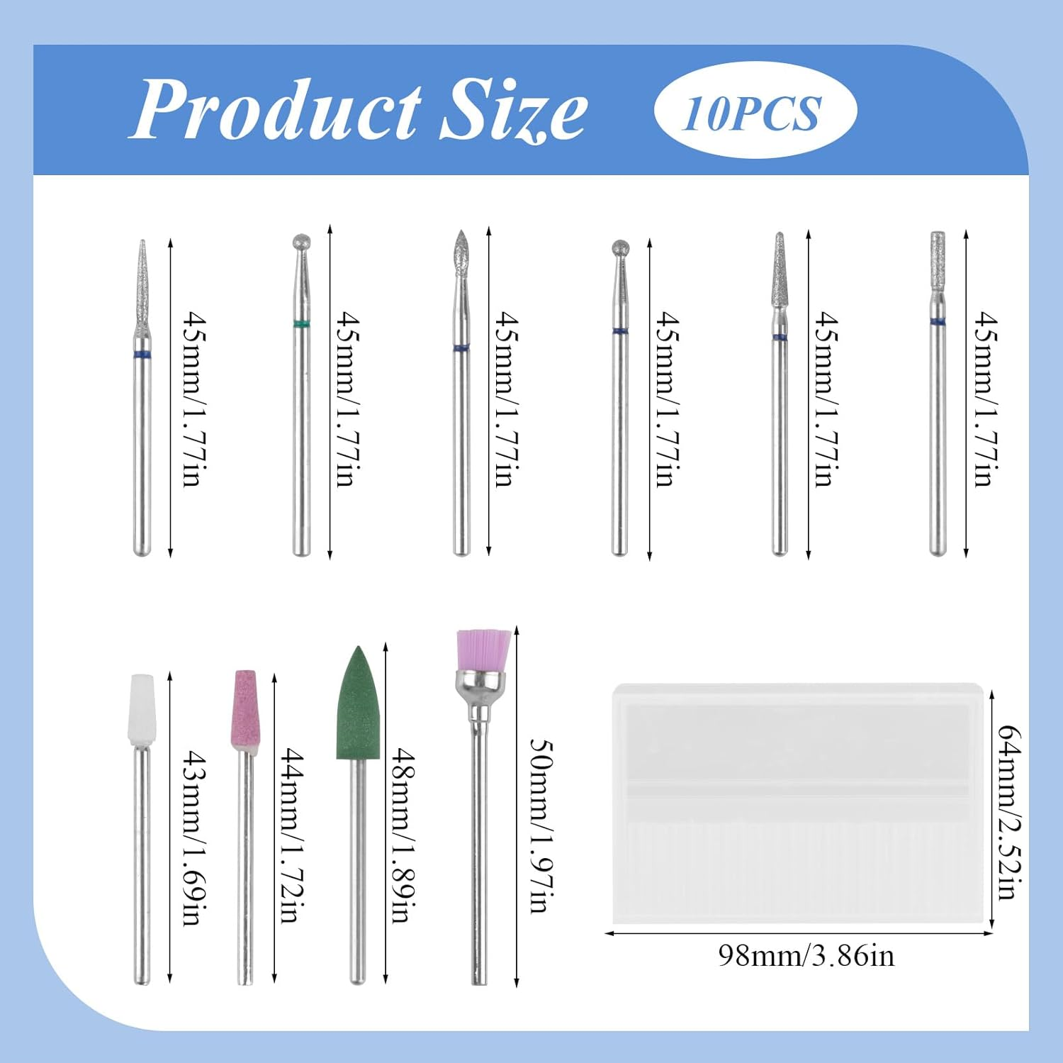 10 Pcs Nail Drill Bits Set, Tungsten Carbide Diamond Nail Drill Bits for Electric E-File Manicure Pedicure Tools, Acrylic Gel Nails Cuticle Remover Kit image number 5