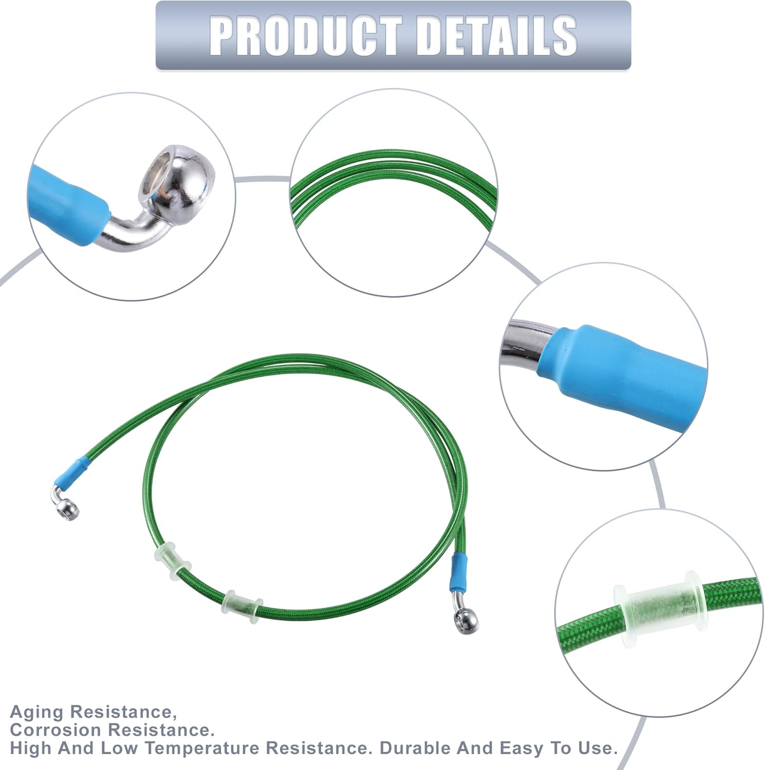 X AUTOHAUX 120Cm AN3 M10 Car Hydraulic Brake Line Oil Hose Pipe Fitting 28&deg; 90&deg; Stainless Steel for Car Motorcycle Dirt Racing Bike Green image number 3