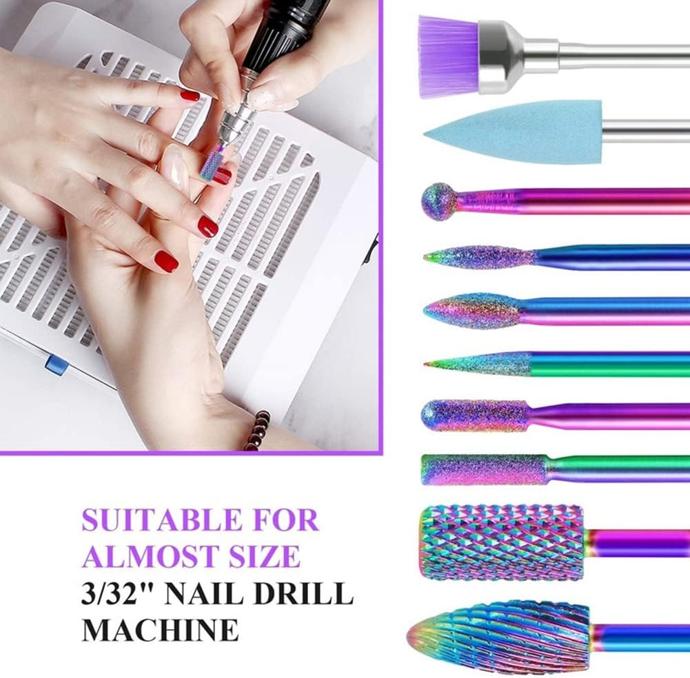 Katutude Nail Drill Bits Set, 10 Pcs 3/32 Inches Tungsten Carbide Nail Drill Bits for Acrylic Nails Gel Nails Removing/Professional Cuticle Polishing Bits Manicure Pedicure Nail Drill Tool