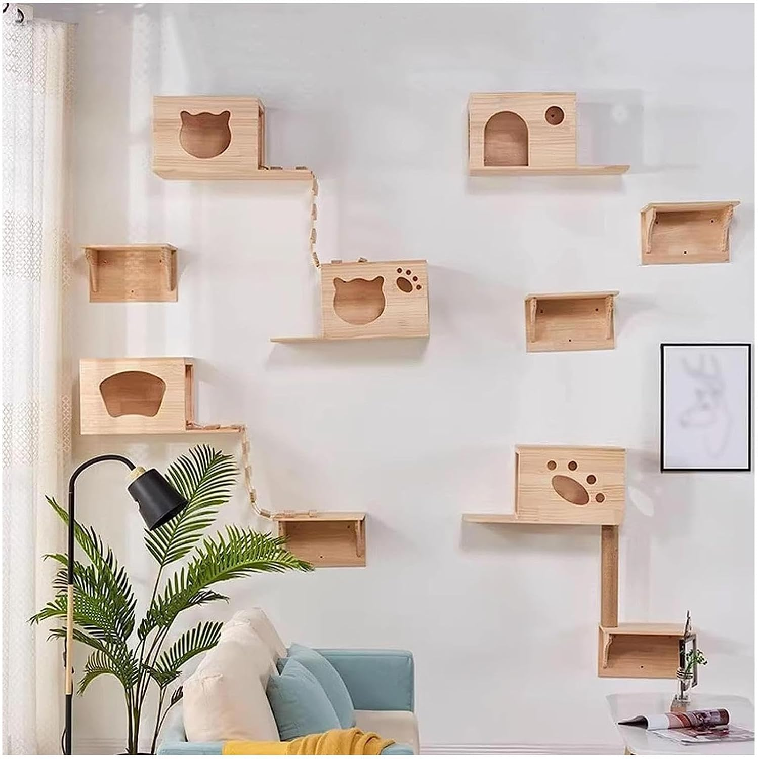 Delicate Cat Tree Wall Mounted Cat Tower Shelves Climbing Shelf Set Kitten Perch Activity Center for Playing Exploring image number 1