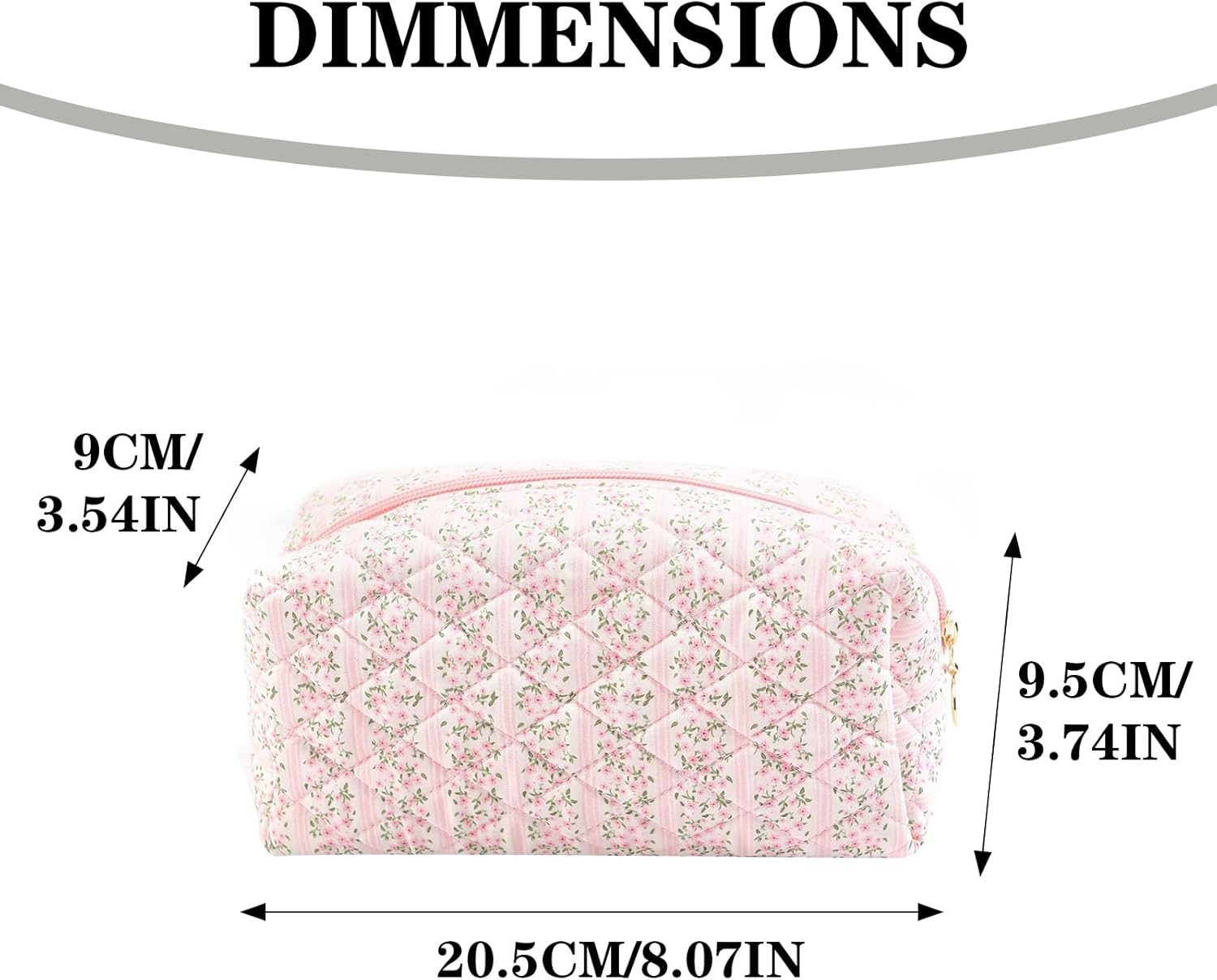 Stylish Quilted Makeup Bag, Large Floral Cosmetic Pouch with Pink Gingham Lining, Toiletry Bag for Women, Travel, and Everyday Use, Mini and Small Makeup Bag for Cosmetics image number 3