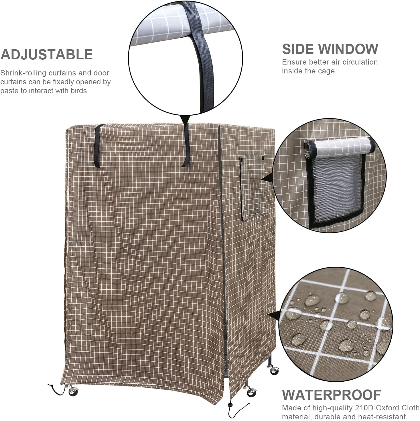 Birdcage Cover Night Birdcage Cover Sleep Helper for Brid Cage with Window Drawstring Bird Cage Waterproof Windshield Dust-Proof Parrot Cage Cover Breathable Washable Birds Cage Seed Catcher GTRH