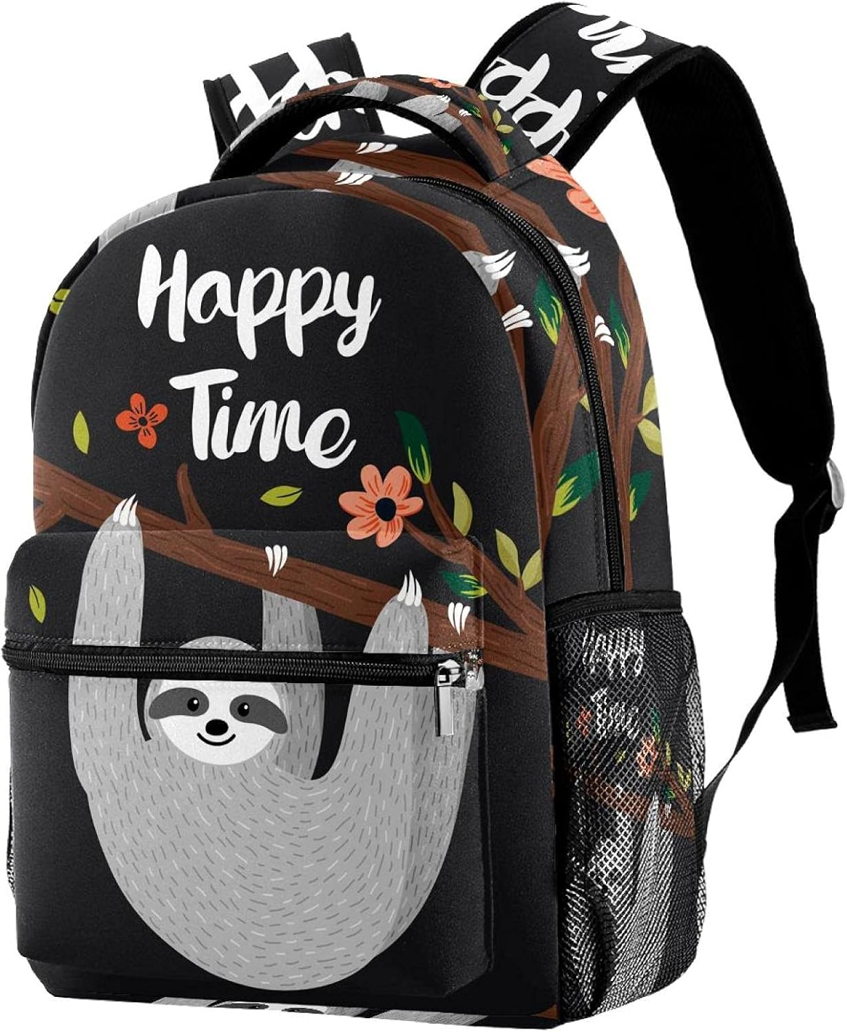 Happy Time Sloth Backpack Students Shoulder Bags Travel Bag College School Tote Backpacks image number 2