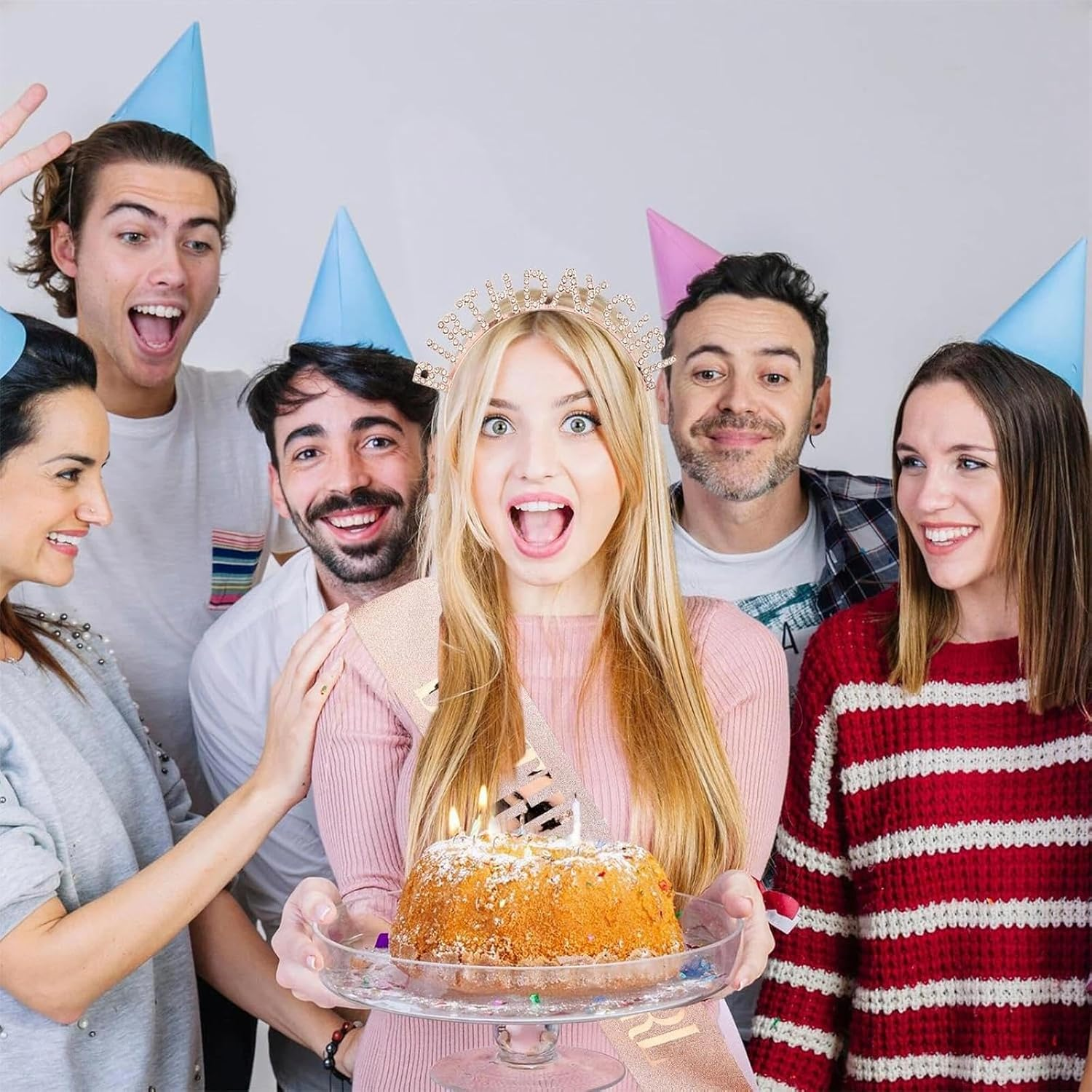 Dinghaole 2 Pcs Birthday Girl Headband Crown, Gold Silver Happy Birthday Crown Bling Rhinestone Hair Band, Princess Tiara Sweet Happy Birthday Accessories for Women Girls Party Festival Decorations image number 4