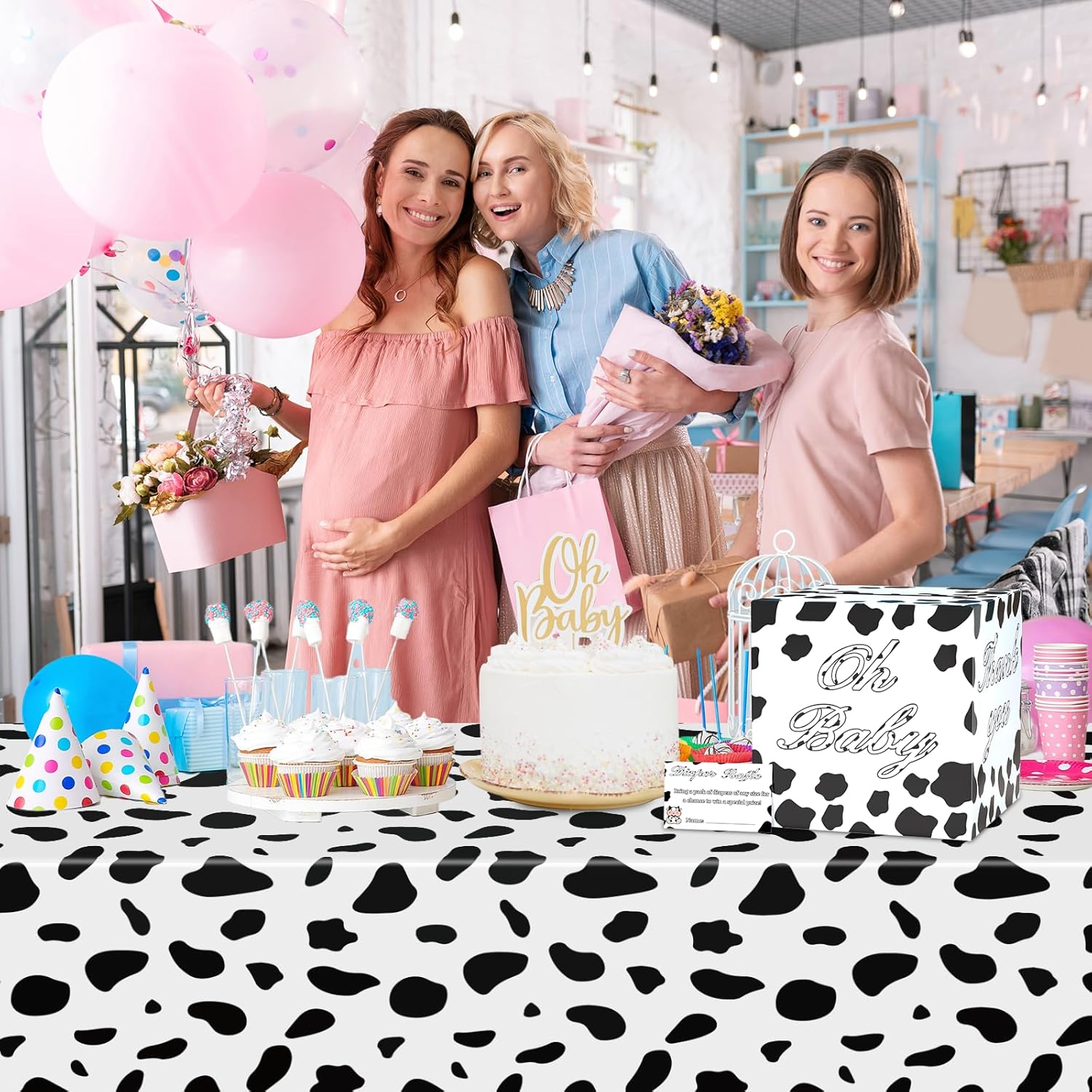 QISOLIY 50 Pieces Cow Baby Diaper Raffle Tickets with Box Baby Shower Game Invitations Cow Diaper Raffle Cards Diaper Raffle Box Set for Baby Shower Gender Reveal Farm Animal Party Supplies Card Box