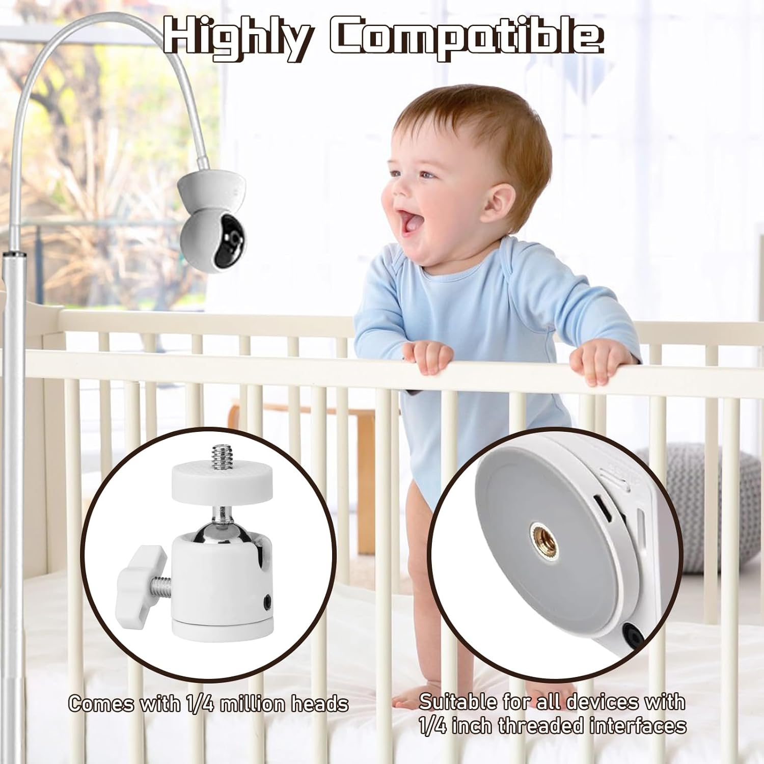 Baby Monitor Floor Stand Holder,Infant Gadgets Compatible All Cameras with 1/4 Screw, Height Adjustable & Universal Mount Secure,Baby Monitor Mount Secure (Baby Monitor Floor Stand Holder) image number 4