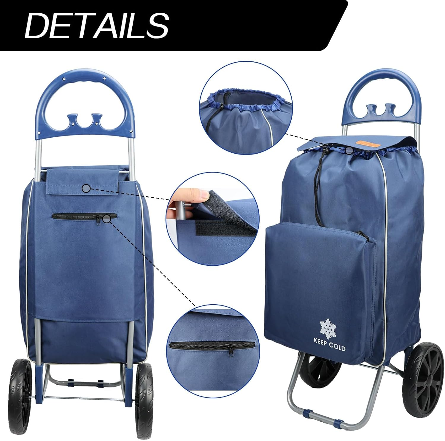 Foldable Shopping Trolley,Aluminium Frame Shopping Cart Luggage with Bags, Dolly Grocery Cart with Plastic Handle (Blue) image number 2