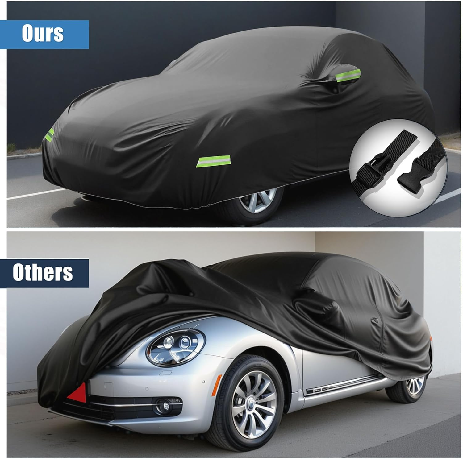 X AUTOHAUX Car Cover for Volkswagen New Beetle 1998-2019 Outdoor Full Car Cover All Weather Protection with Zipper Black image number 5