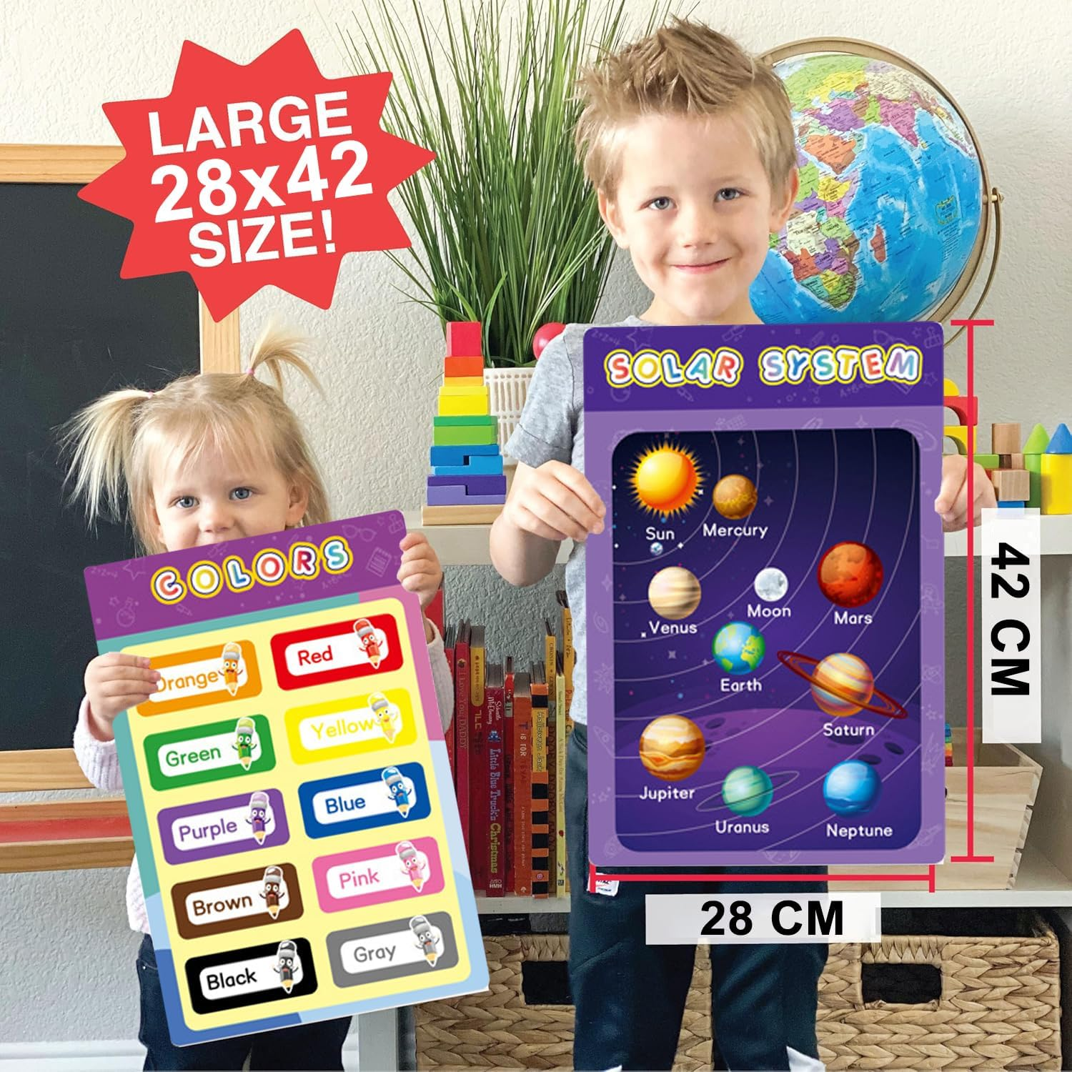 16 Educational Posters for Classroom & Kindergarten, Kindergarten Classroom Must Haves, Laminated Prek Learning Chart Materials Solar System, ABC Alphabet, Shapes, Colors, Days of the Week, Multiplication Table Etc. image number 3