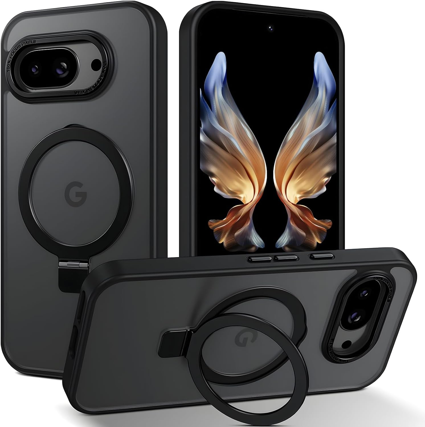 ROUMAYMAY Magnetic Case for Iphone 17 Clear with Ring Holder Foldable Stand Metal Kickstand [Compatible with Magsafe], Slim Transparent Protective Phone Cover for Iphone 17, Clear