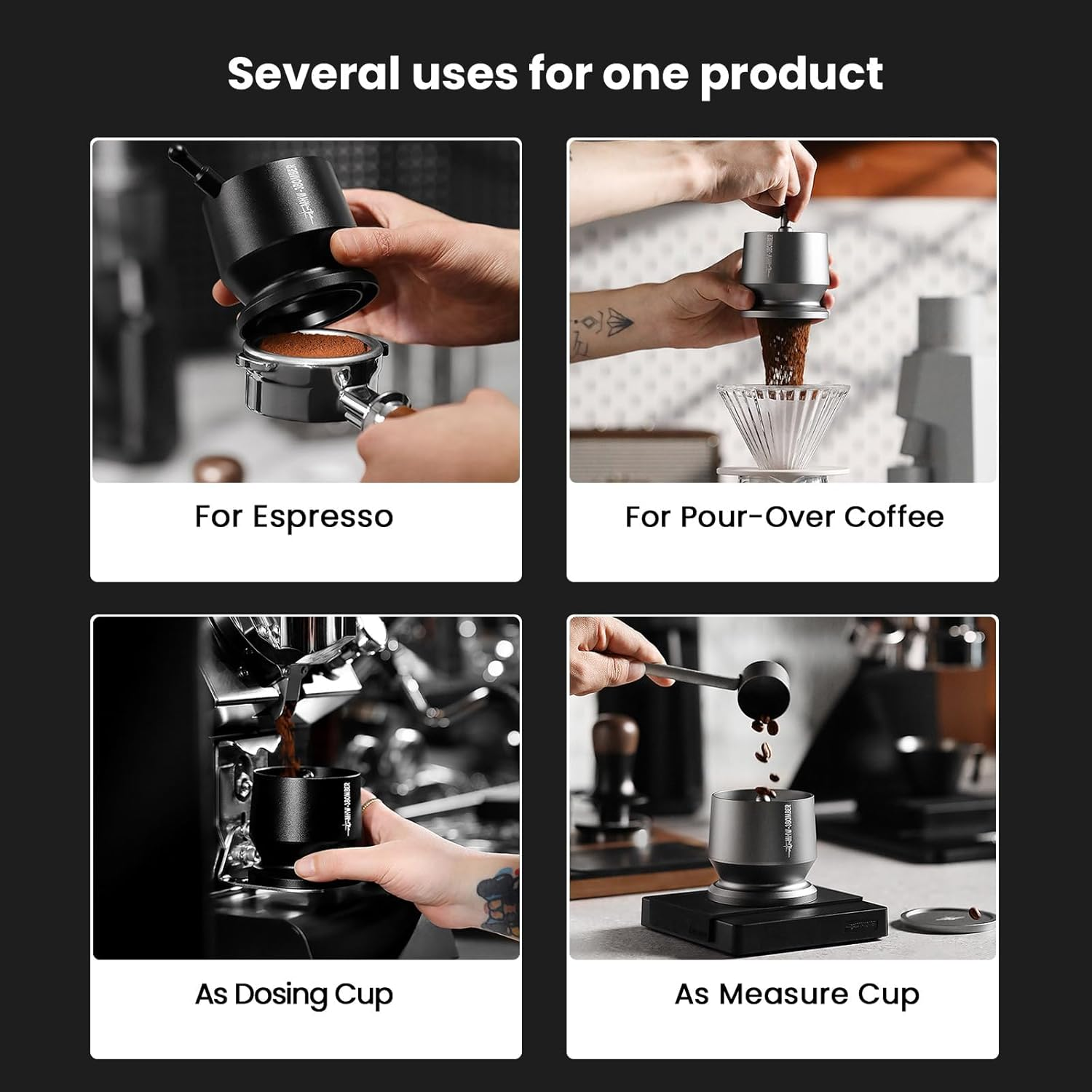 MHW-3BOMBER 51-54Mm Blind Shaker Espresso Coffee Powder Receiver Container Espresso Grounds Cup 51Mm/53Mm/54Mm，Black DR5504B