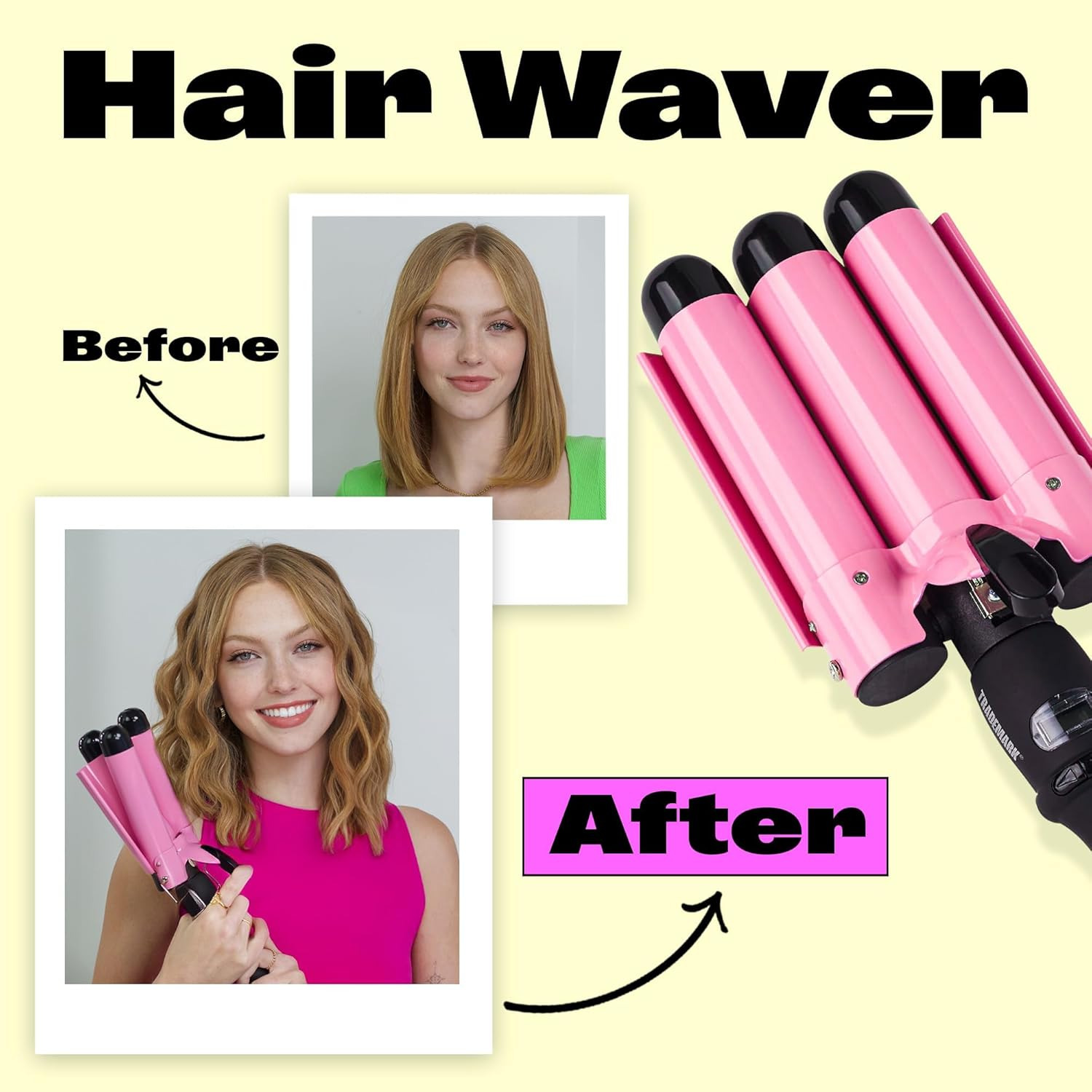 Trademark Beauty Three Barrel Hair Waver, Curling Iron, 1.25 Inch, Beach Waves, Adjustable Temperature Hair Curler, Babe Waves Jumbo - Pink image number 5