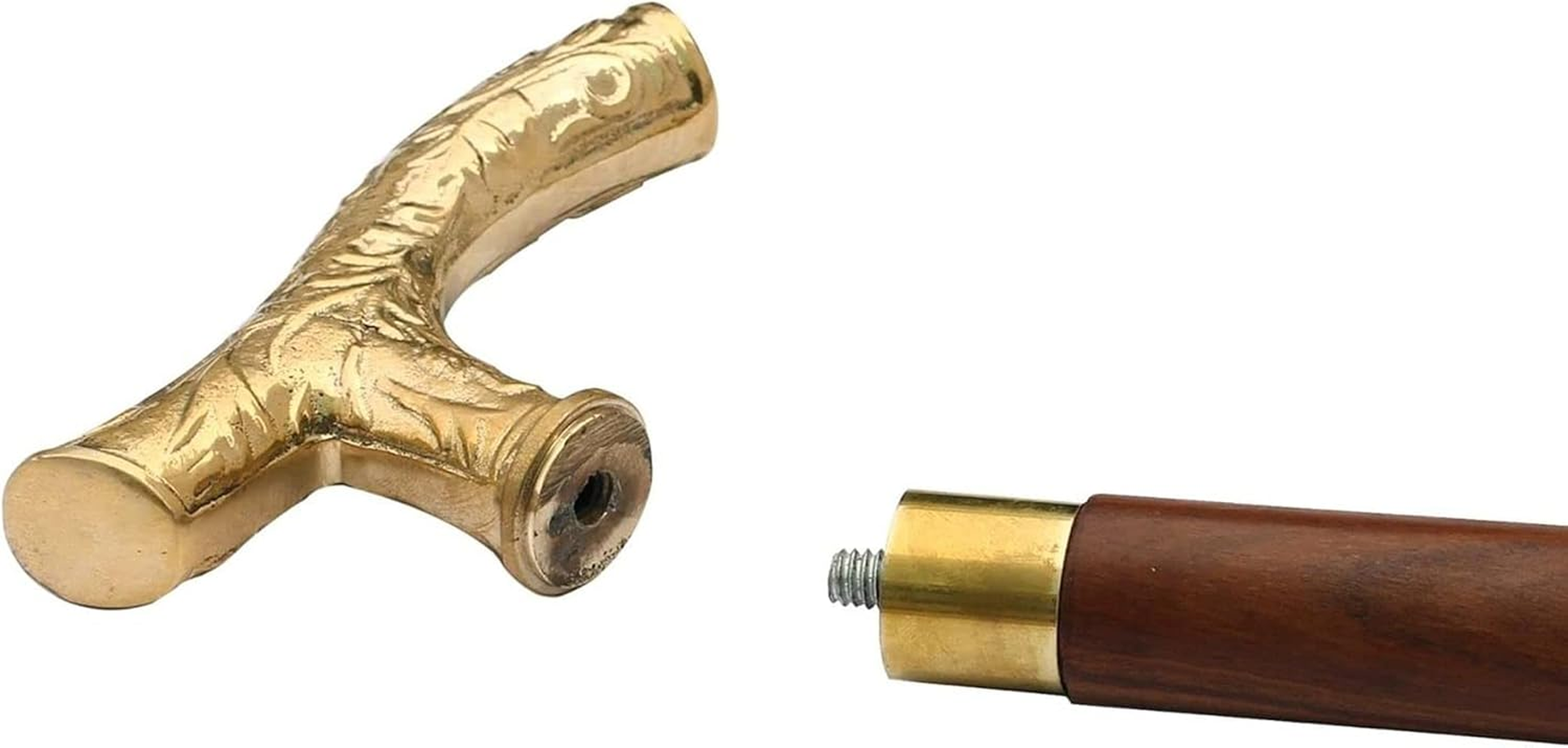 (Fritz Brown) - Walking Stick - 37" Vintage Fritz Brown Sheesham Wood with Brass Handle Walking Stick for Men and Women. Wooden Decorative Canes and Walking Sticks.