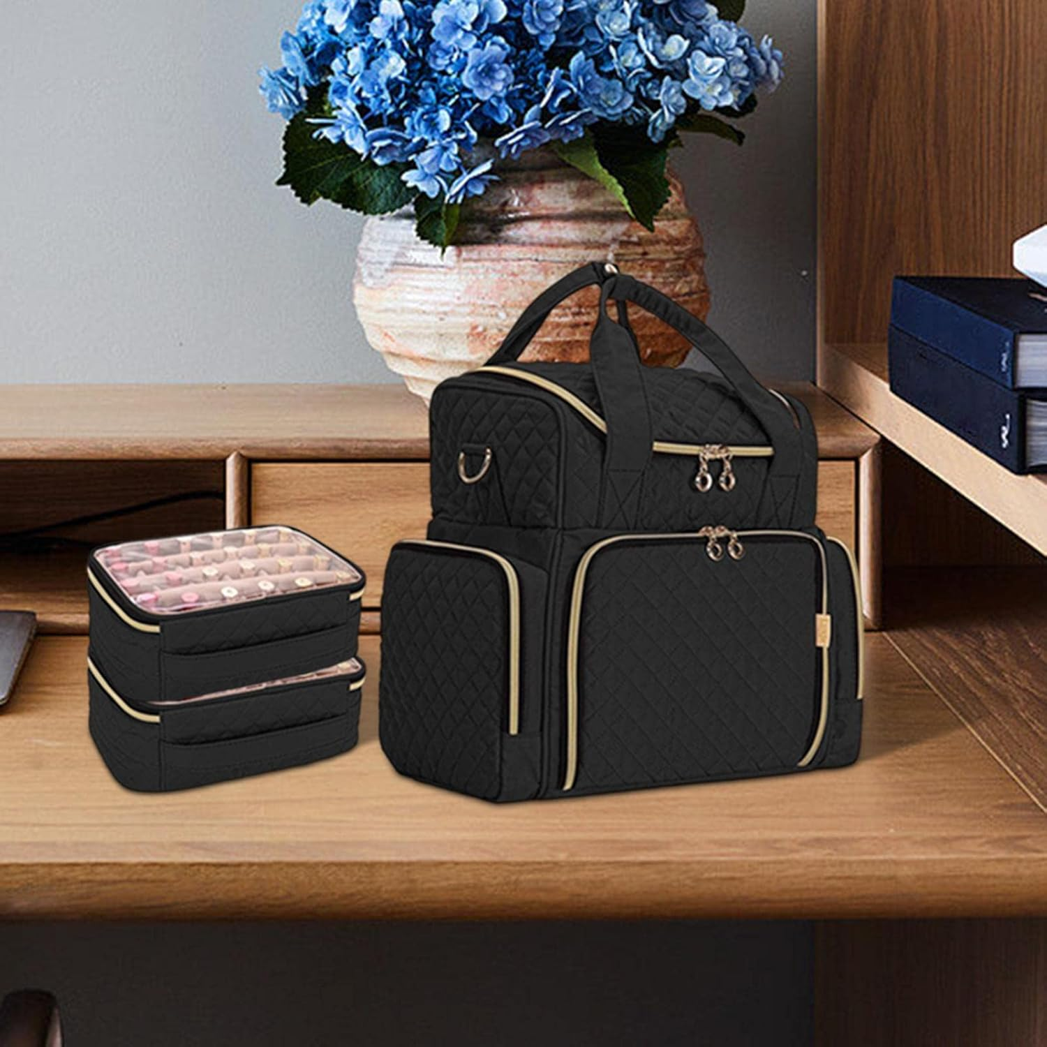 Nail Polish Carrying Case Bag Large Nail Polish Organizer Multifunctional with Mesh Pocket Sturdy Stitching Portable Large Handbag Organizer image number 3